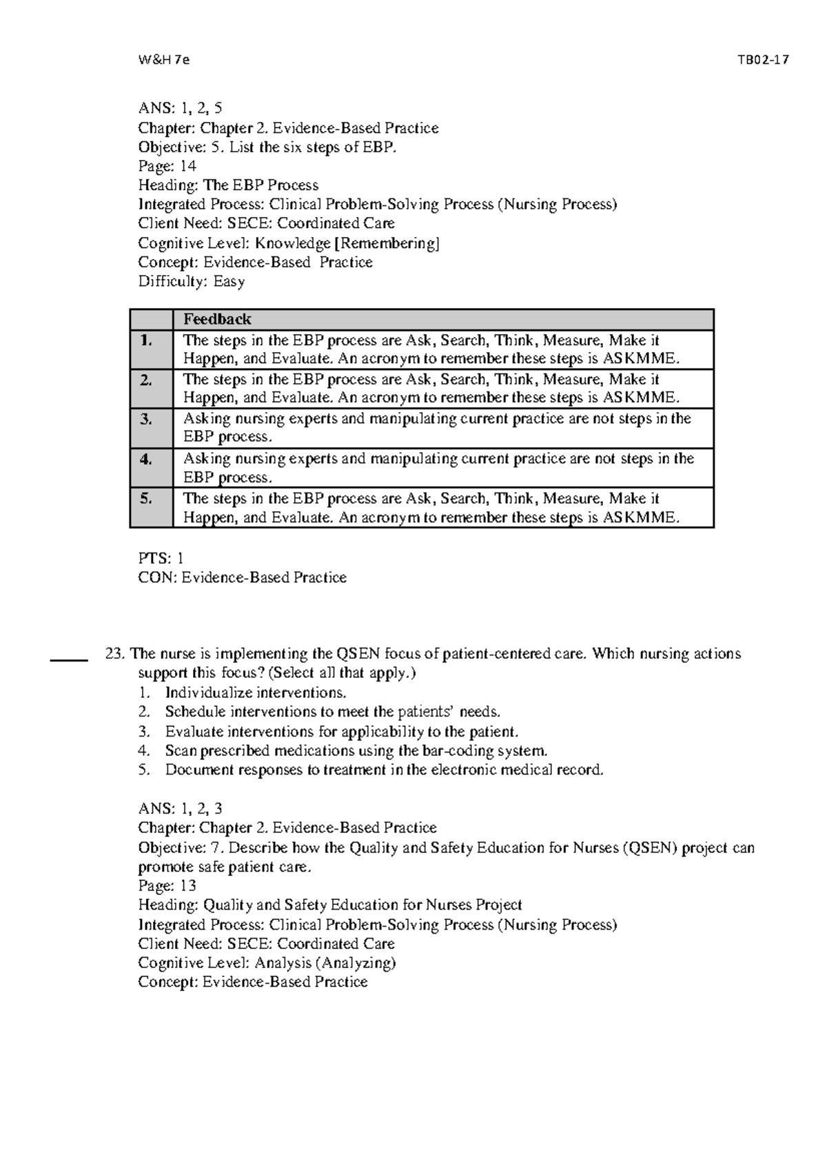 7e ANS: EBP Steps & QSEN Focus - Chapter 2 Practice Notes - Studocu