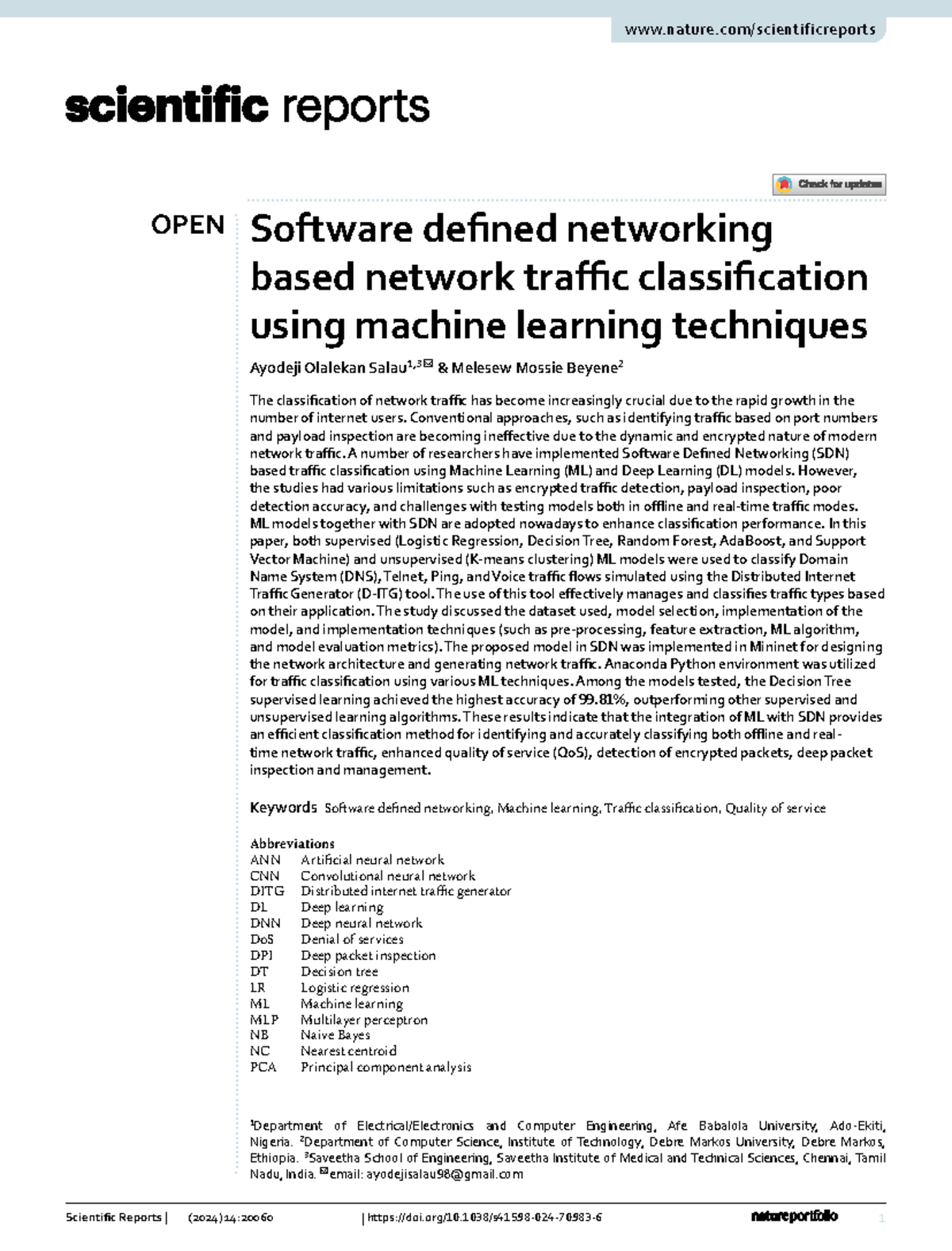 SDN 2024: Traffic Classification Using ML Techniques for Enhanced QoS ...