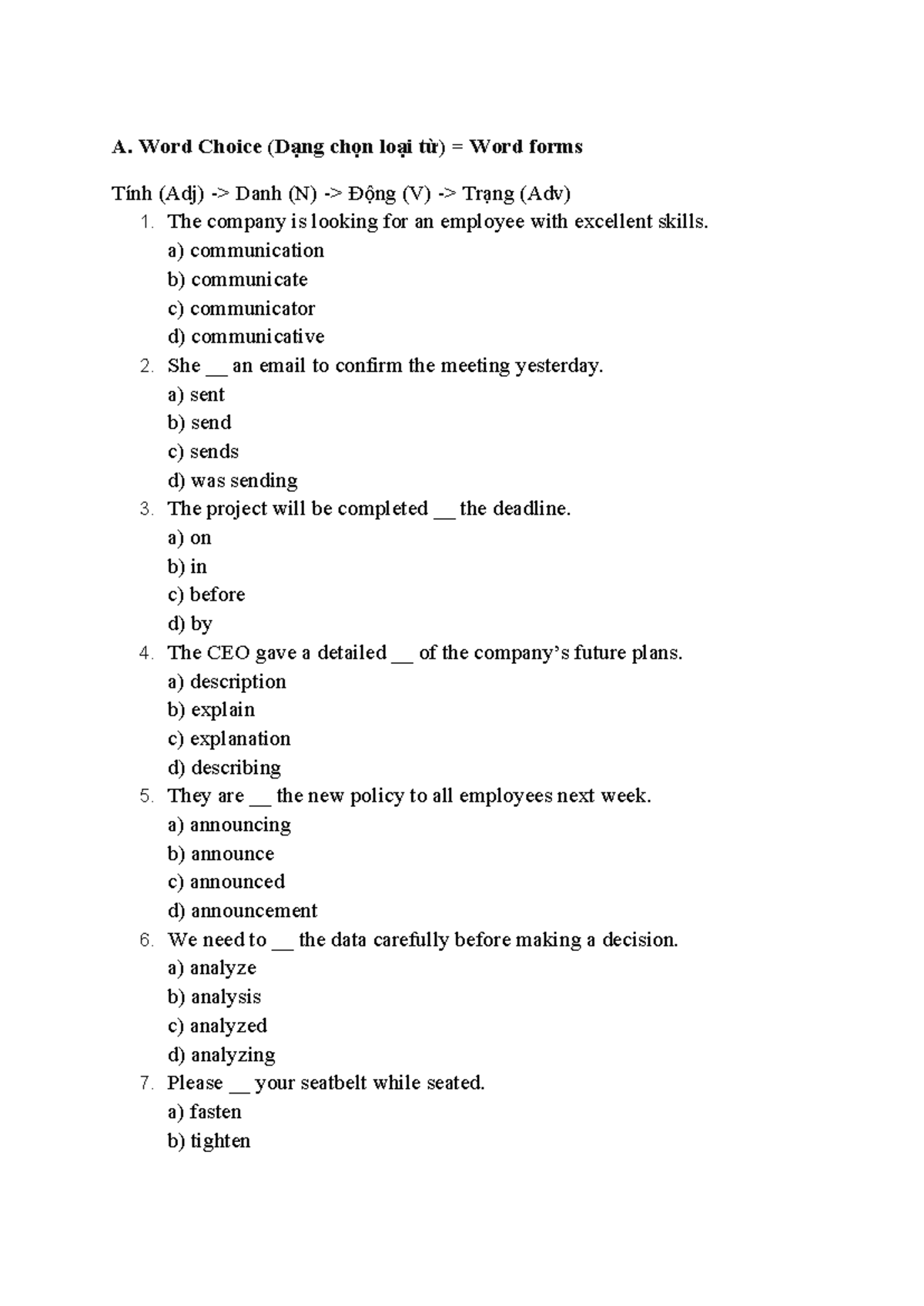 Grammar - Word Choice and Sentence Structure Exercises for Practice ...