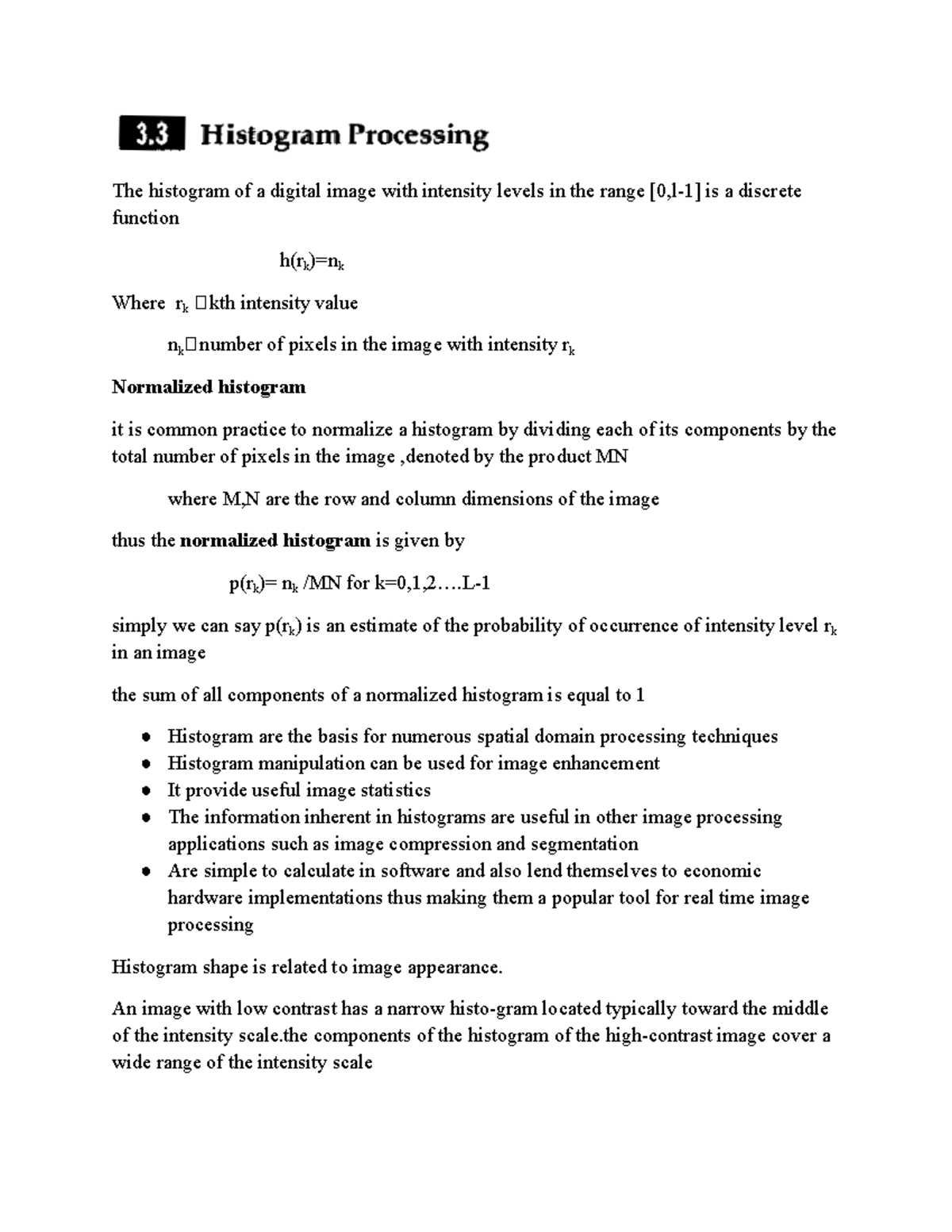 Histogram Dip Analysis - Summary for Digital Image Processing - Studocu