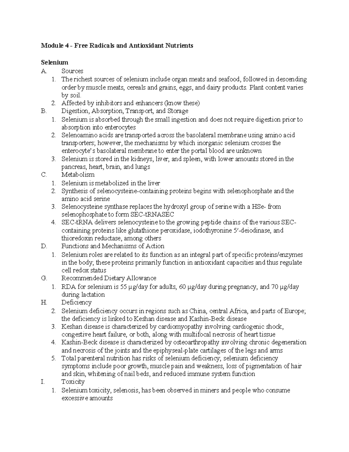 Module 2 Study Guide: Free Radicals & Antioxidant Nutrients - Studocu
