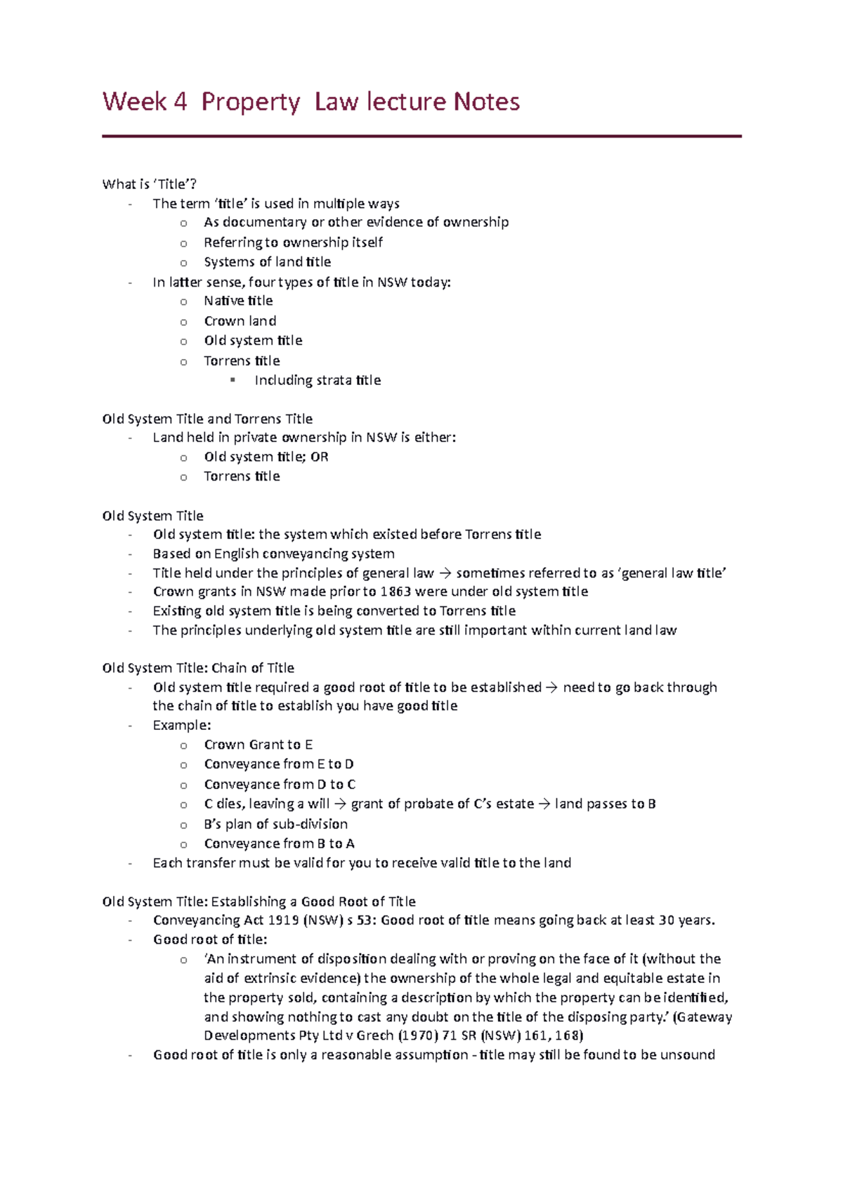 Week 4 Property Law Lecture Notes (Property Law 101) - Studocu