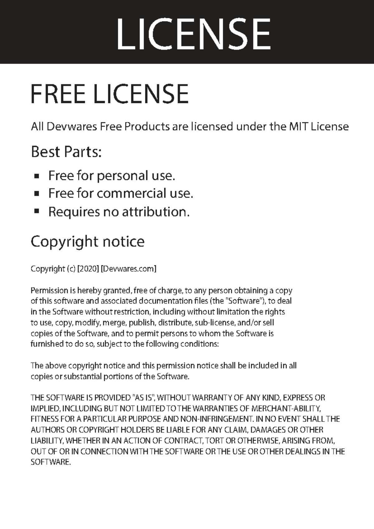 MIT License Overview for Devwares Free Products - 123123 - Studocu