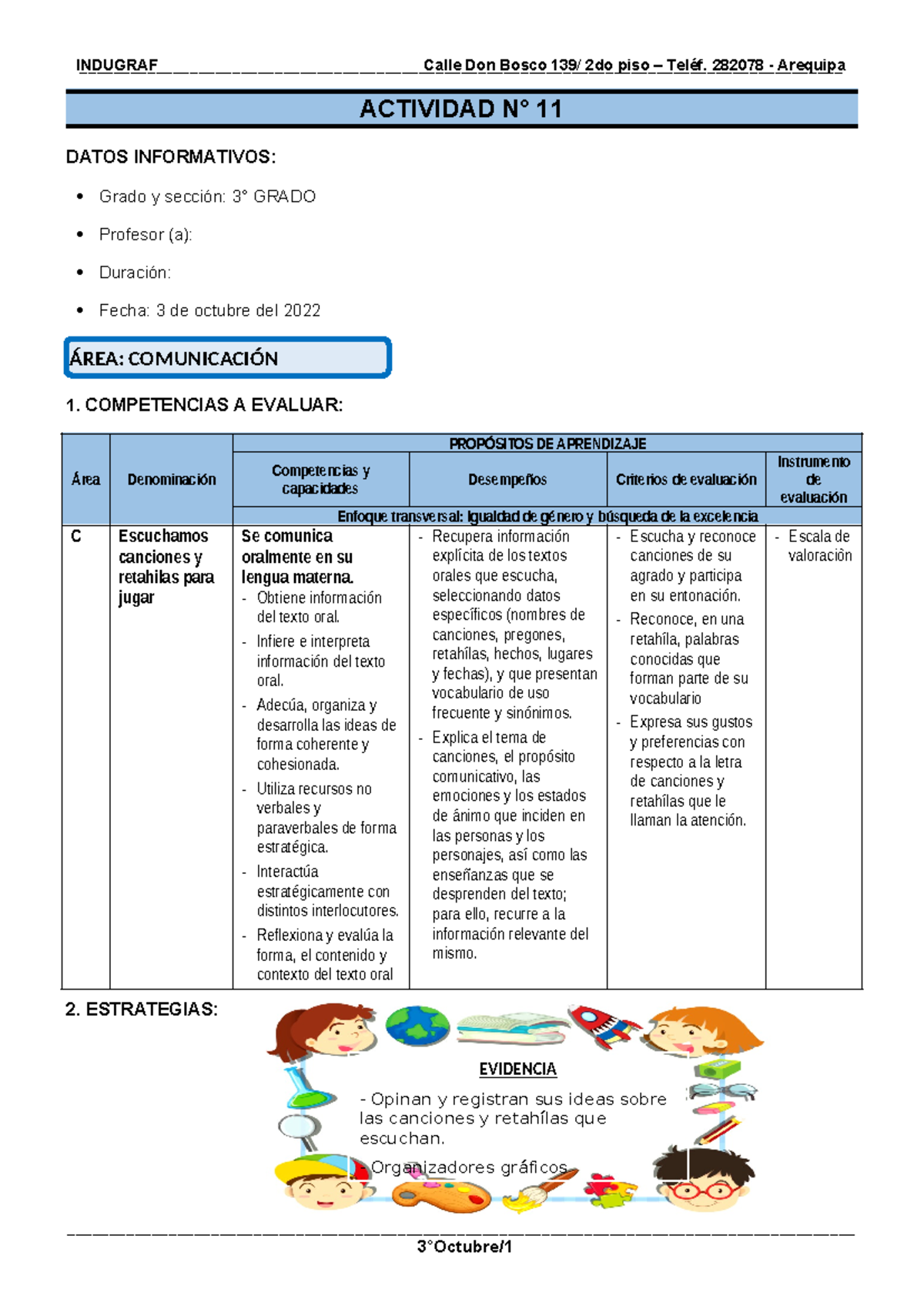 Actividades de Comunicación para 3° Grado - 03 de Octubre - Studocu