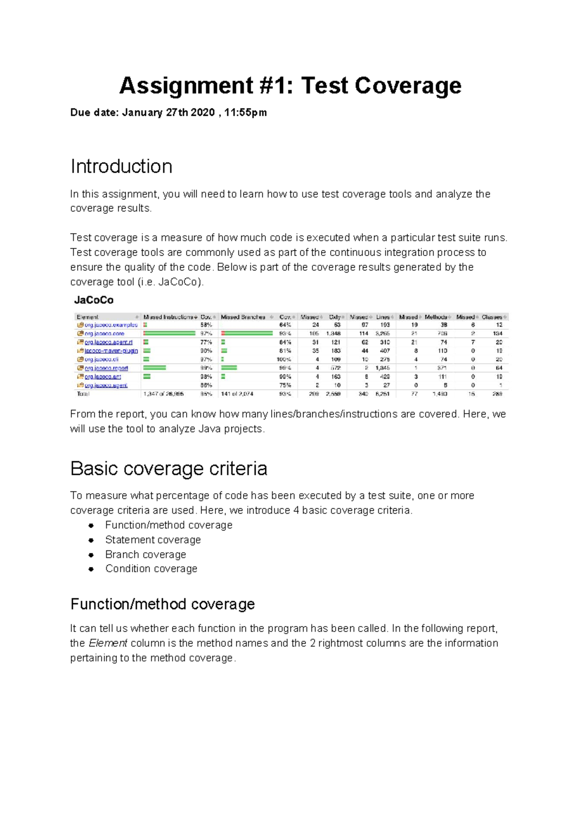 Test coverage - professor chang - Assignment #1: Test Coverage Due date ...