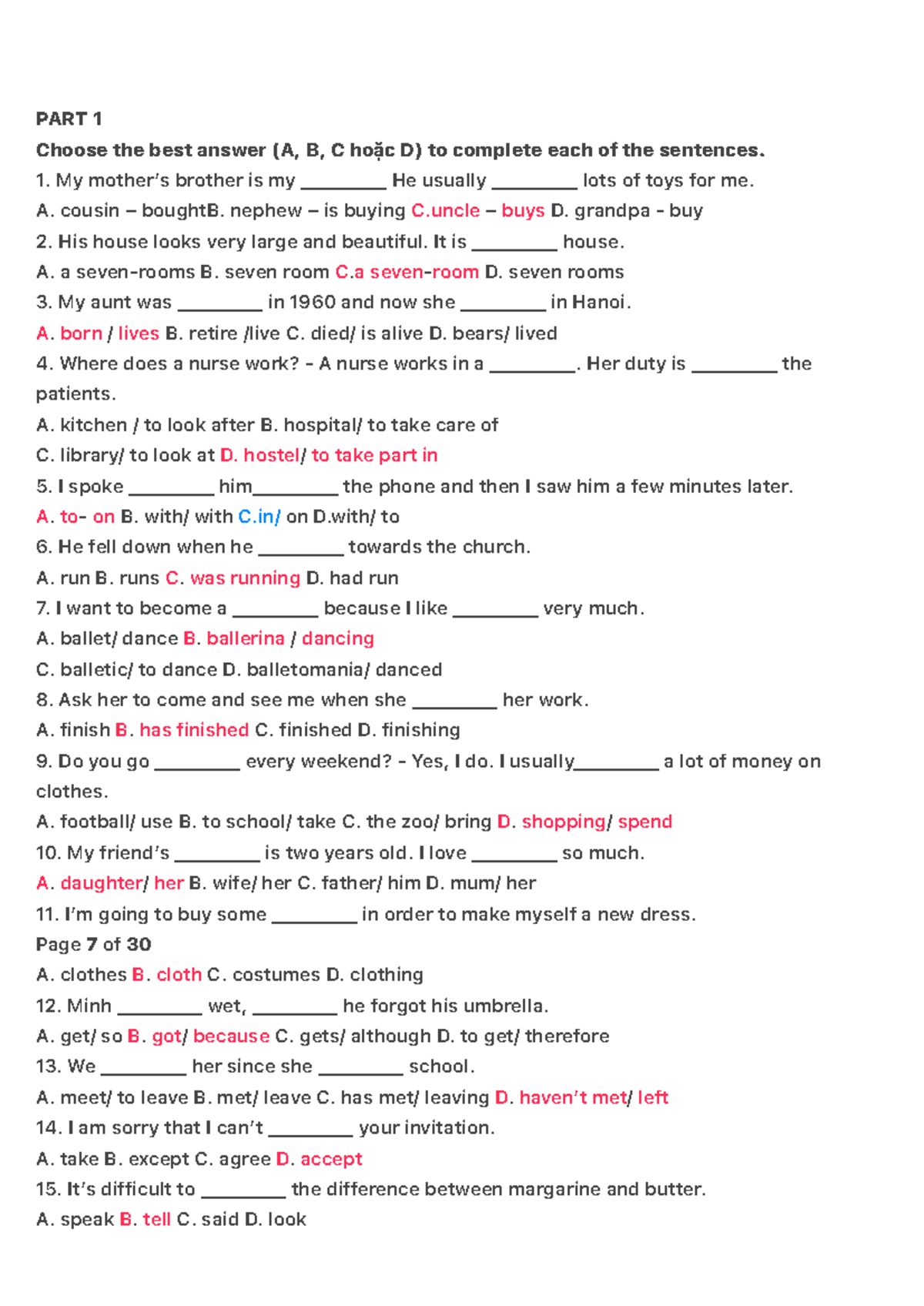 PART 1 - Complete the Sentences with the Best Answers - Studocu