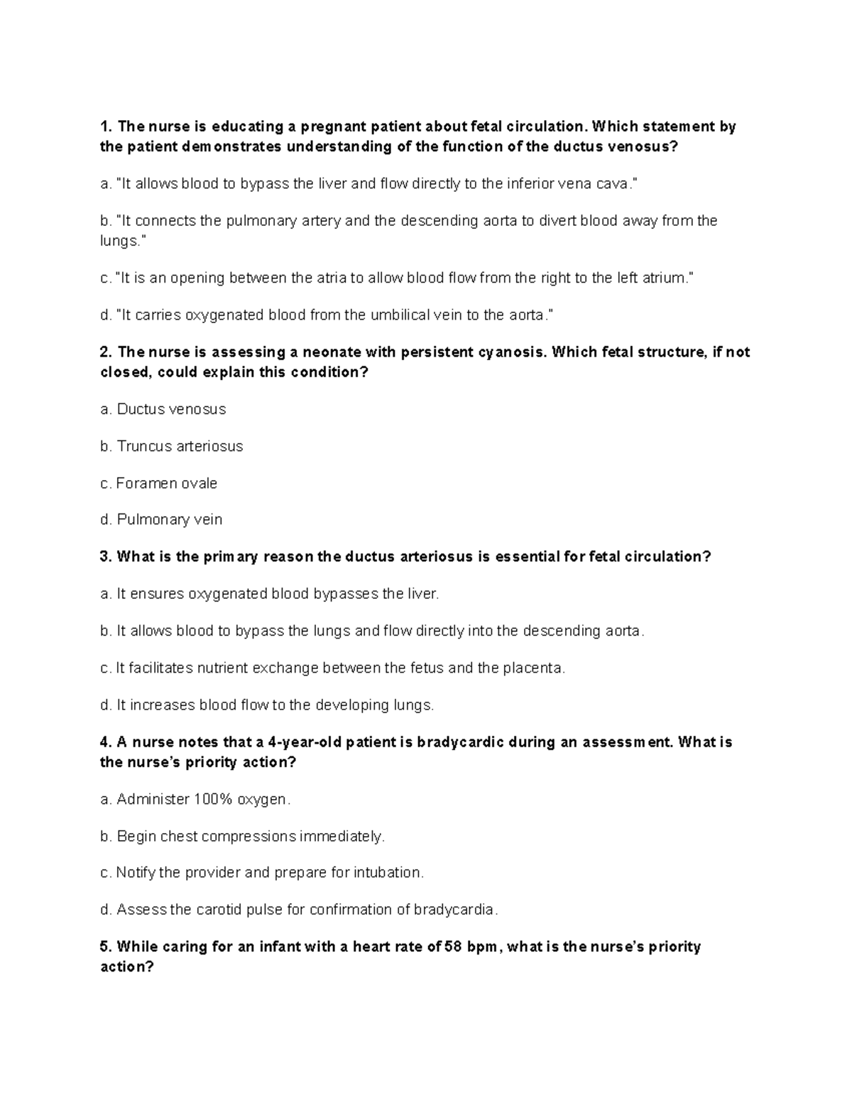 Cardiac Care Questions - Nursing Practice Review - Studocu