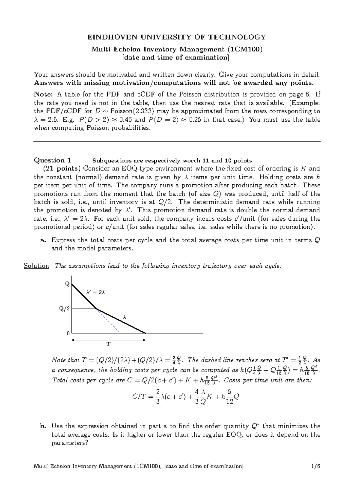 Final Exam 1CM100: Multi-Echelon Inventory Management Questions ...
