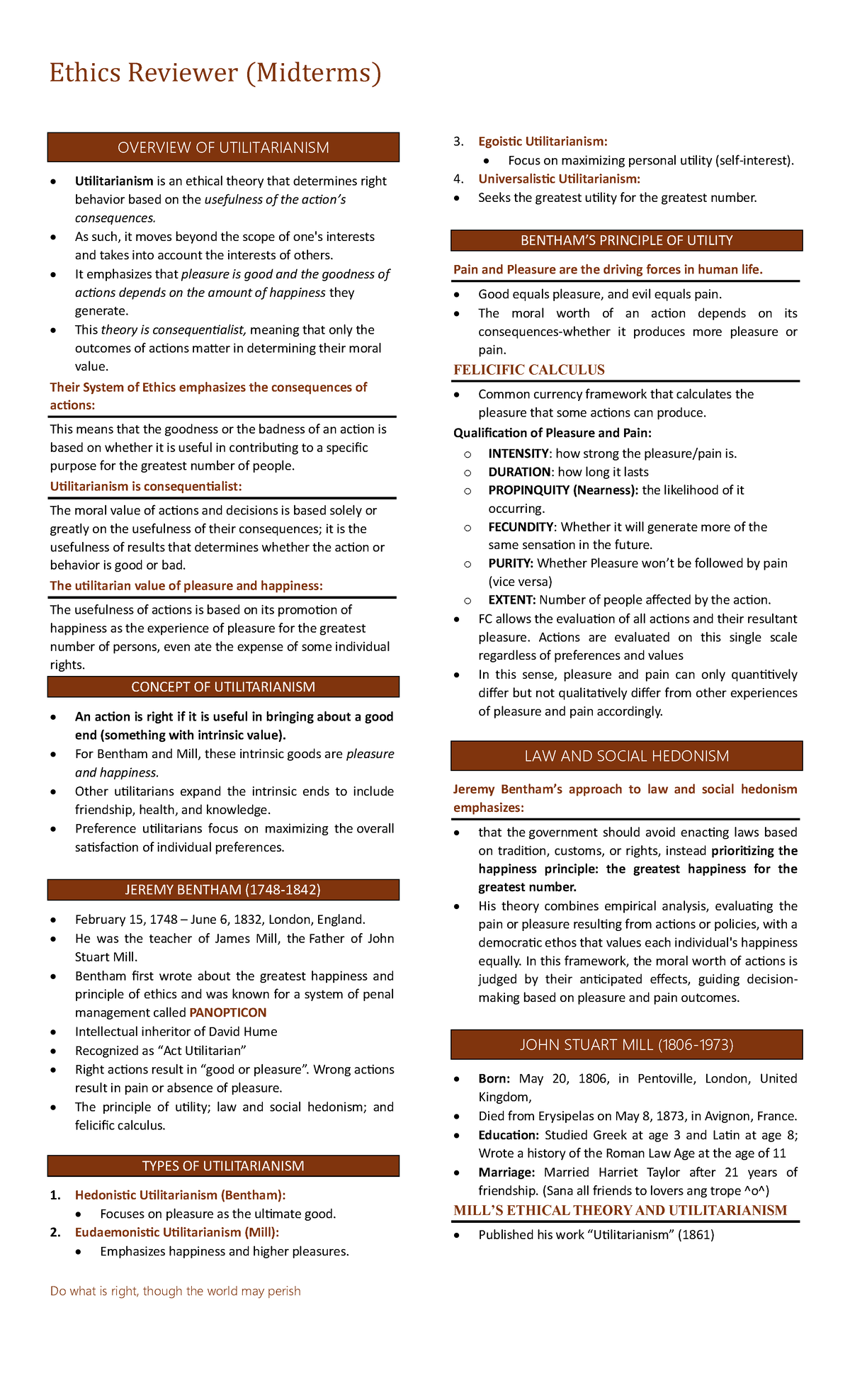 Ethics Reviewer (Midterms): Overview of Utilitarianism and Key Theories ...