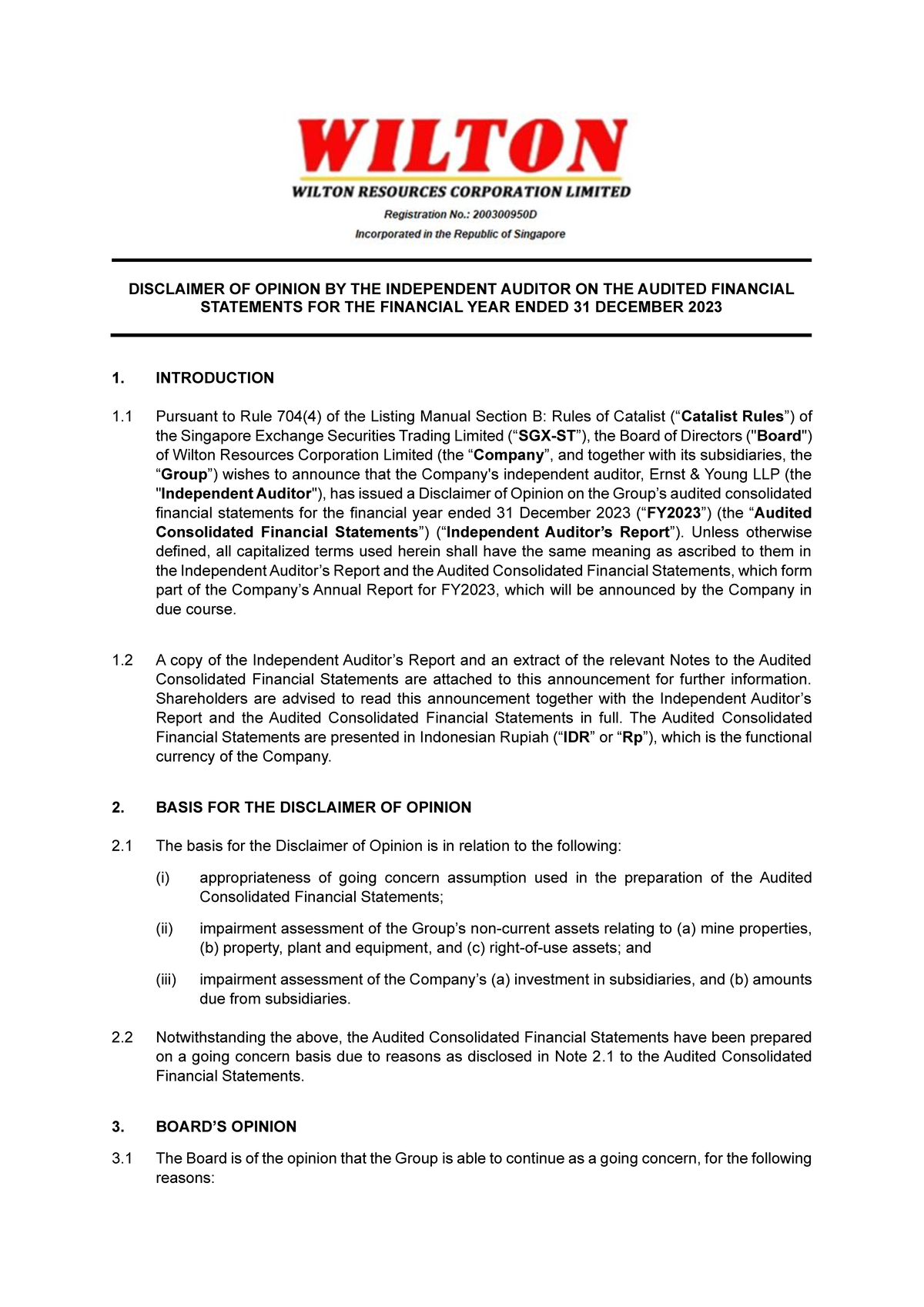 Disclaimer of Opinion on Audited Financial Statements FY2023 - Studocu