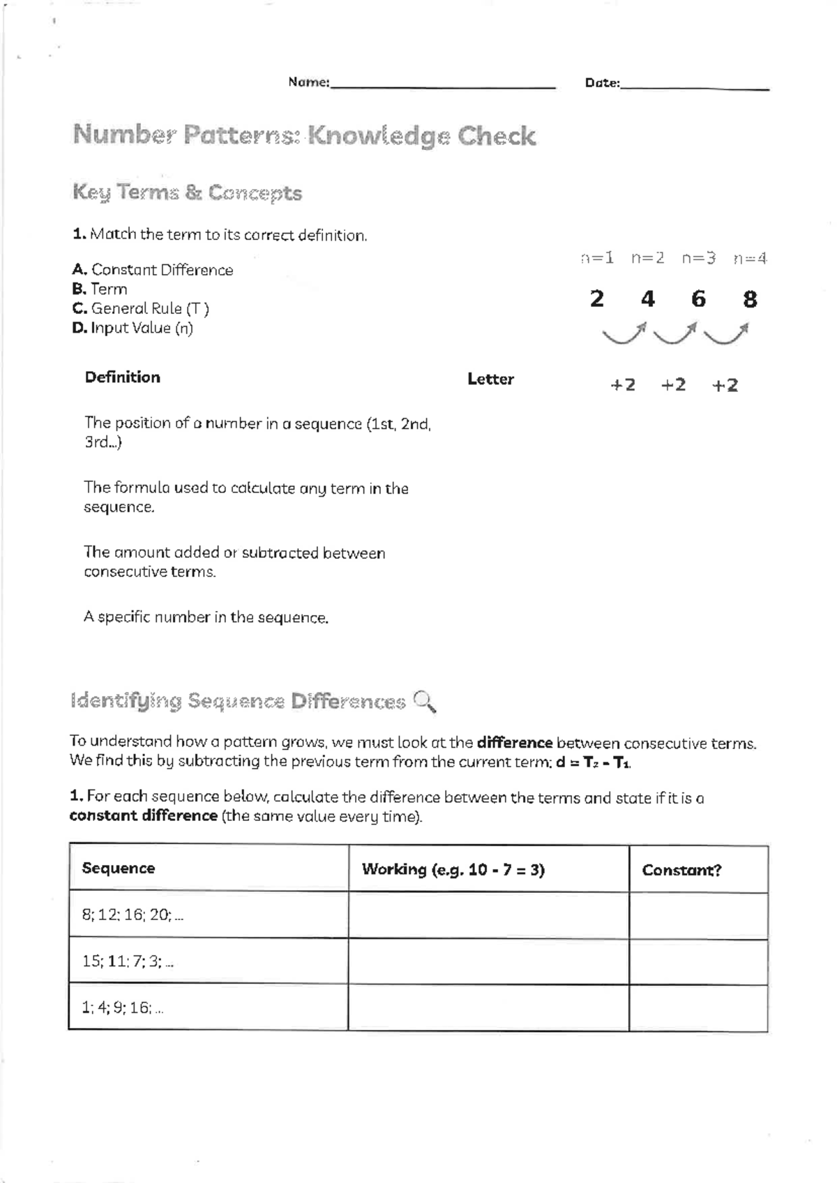 G10 Number Patterns: Knowledge Check & General Rule Mastery - Studocu