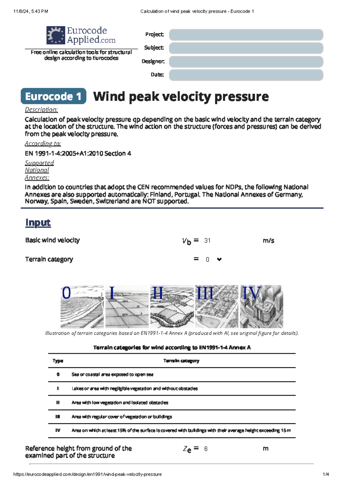 Calculation of wind peak velocity pressure - Eurocode 1 - Eurocode ...