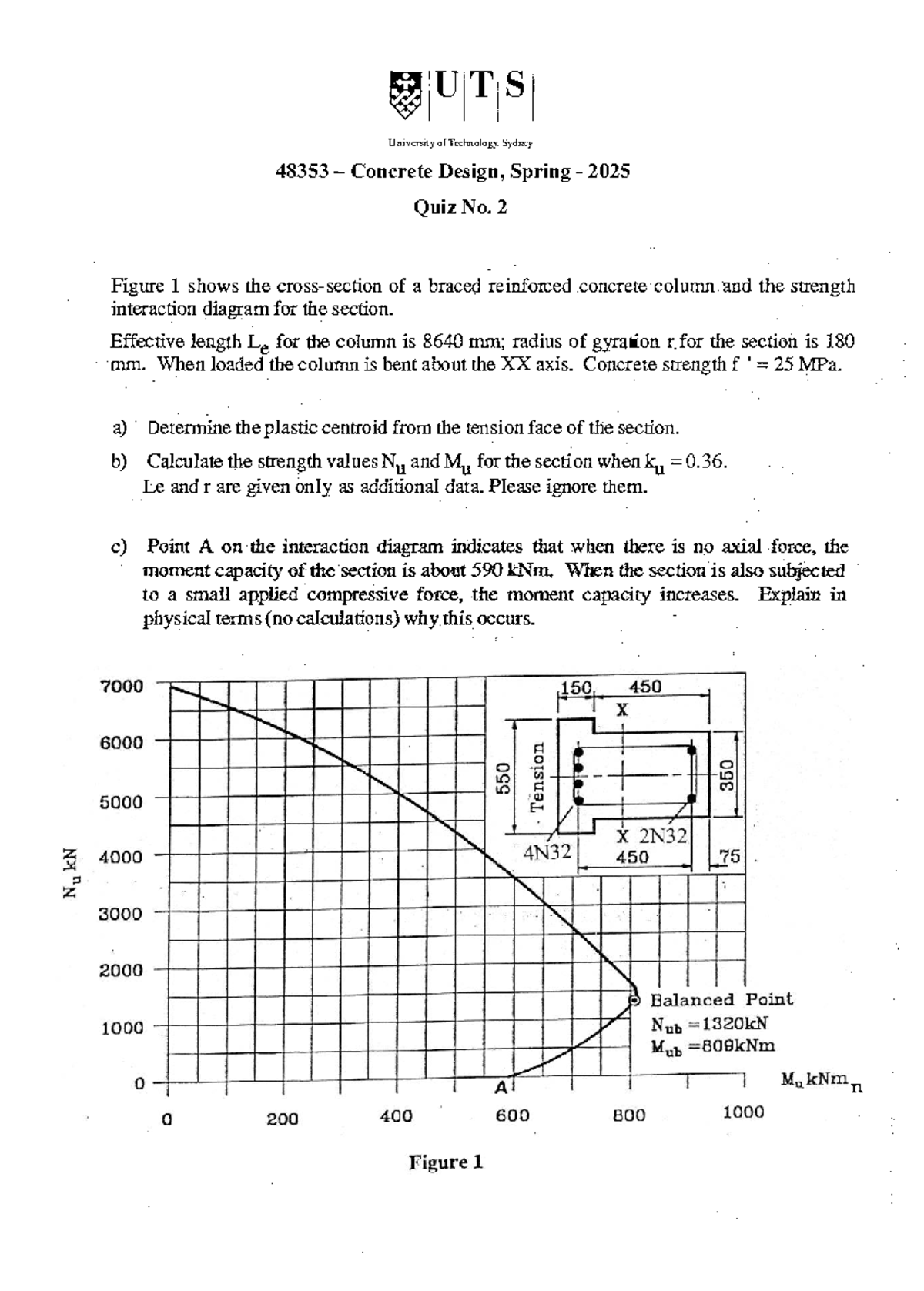 48353 Concrete Design Spring 2025 Quiz 2 Analysis and Calculations ...
