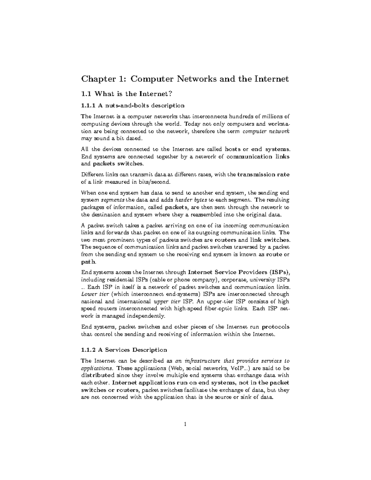 Chapter 1: Overview of Computer Networks and the Internet (CS101) - Studocu