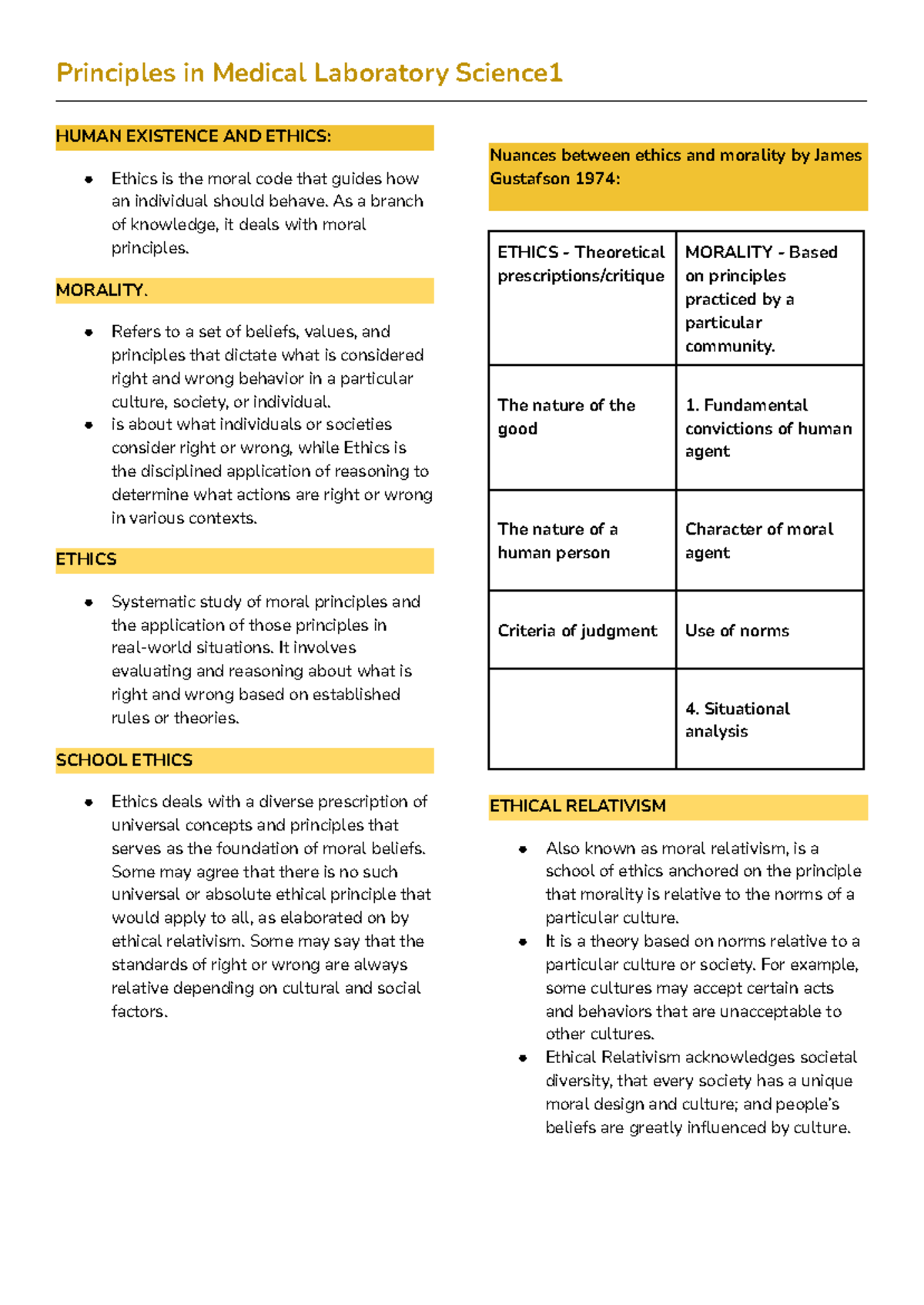 Principles in Medical Laboratory Science1: Ethics and Morality Overview ...