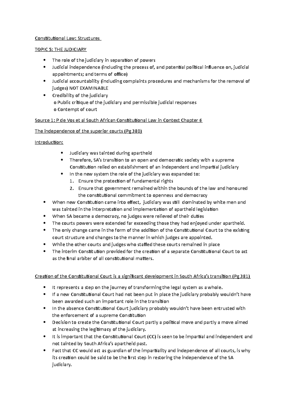 Judiciary Notes - Constitutional Law - Separation of Powers ...