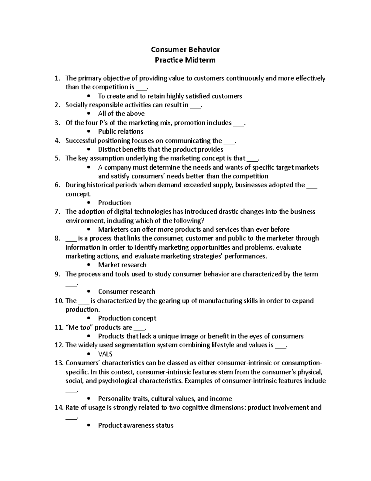 Consumer Behavior Midterm October Autumn 2020, questions and answers ...