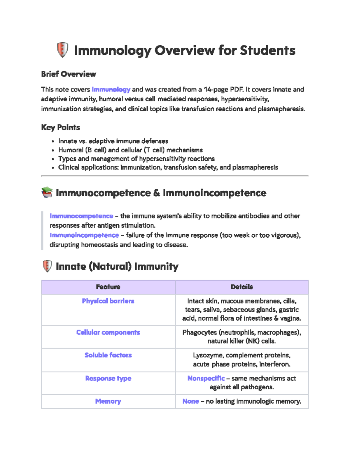 Chapter 55: Immune System Overview - Term 4 Study Notes - Studocu