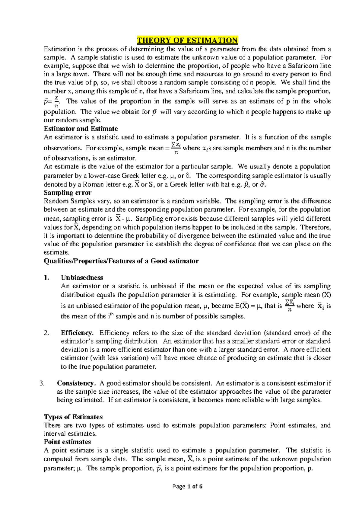 Theory of Estimation (Course Code: 240303) - Overview & Key Concepts ...