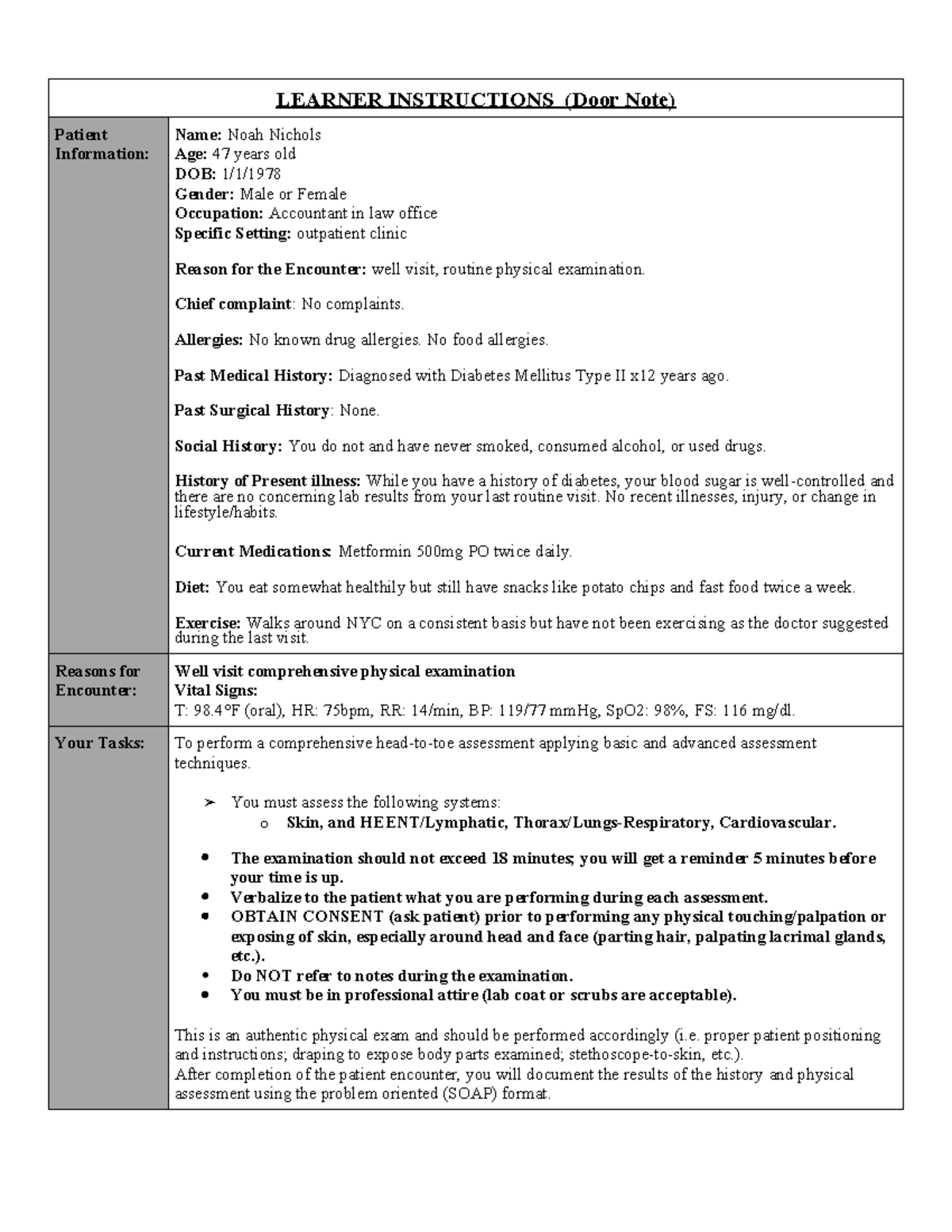 LEARNER INSTRUCTIONS: Patient Encounter for Well Visit (Sim) - Studocu