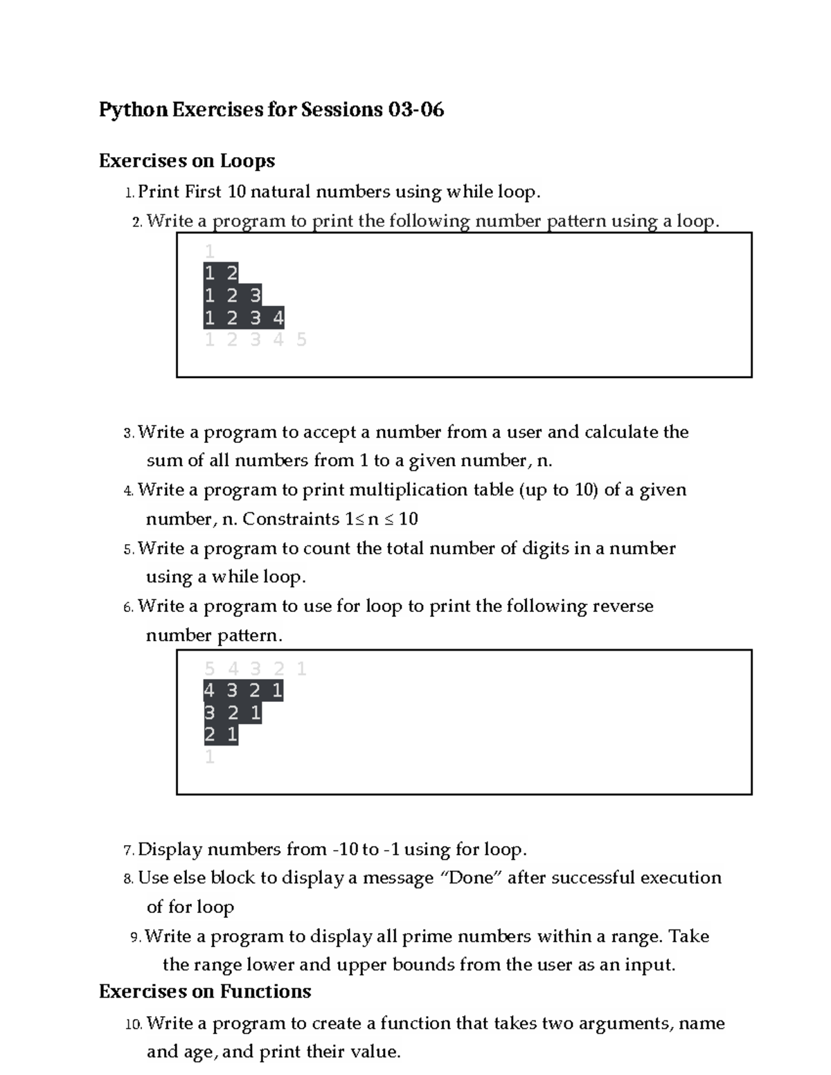 Python Exercises for Sessions 03-06: Loops, Functions, and Strings ...