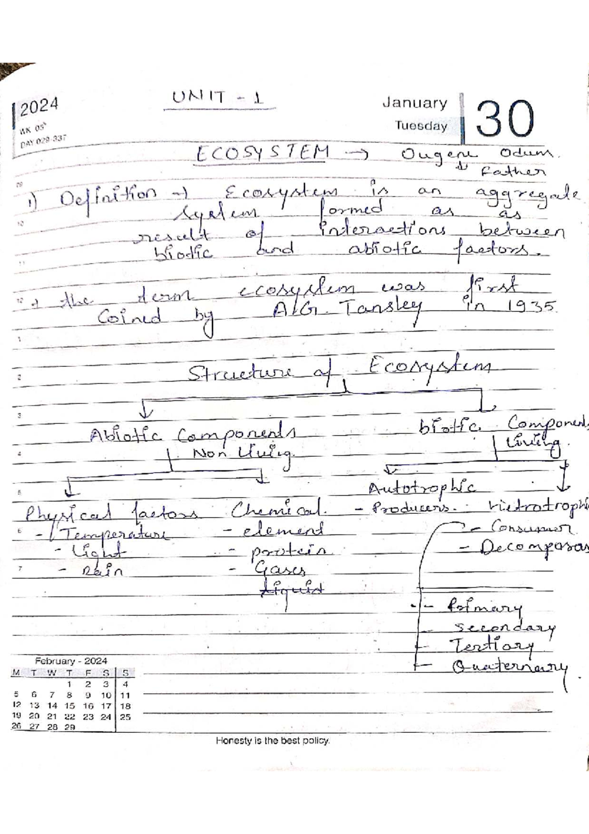 2024 ENV 101 Unit 1: Ecosystem and Ecology Overview - Studocu