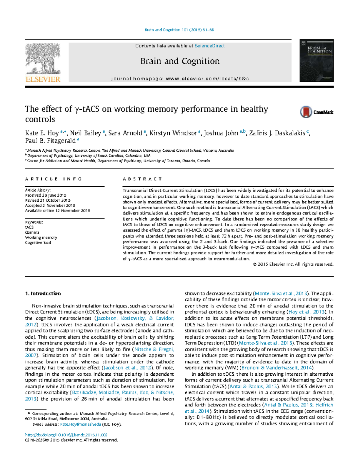 The Effects of tACS on Working Memory Performance in Healthy Controls ...