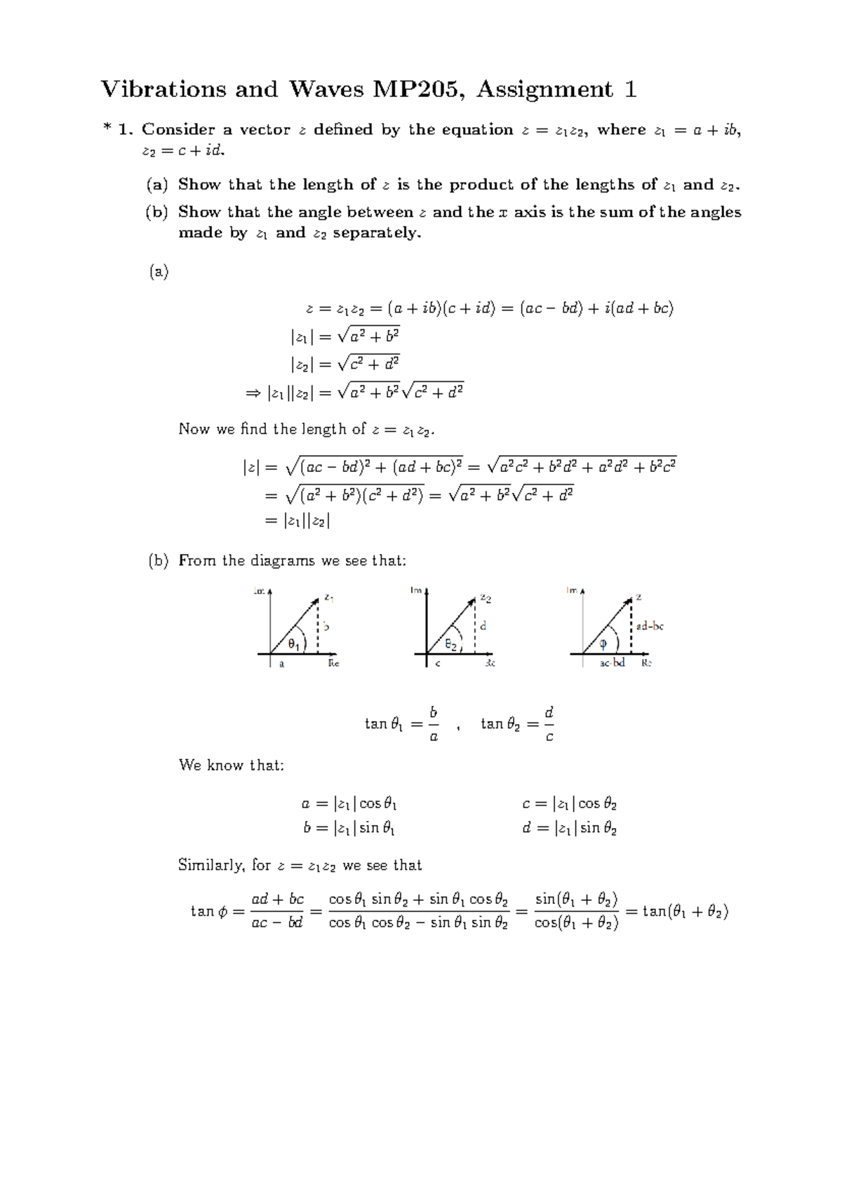 Vibrations and Waves MP205, Assignment 1 Solutions - Studocu
