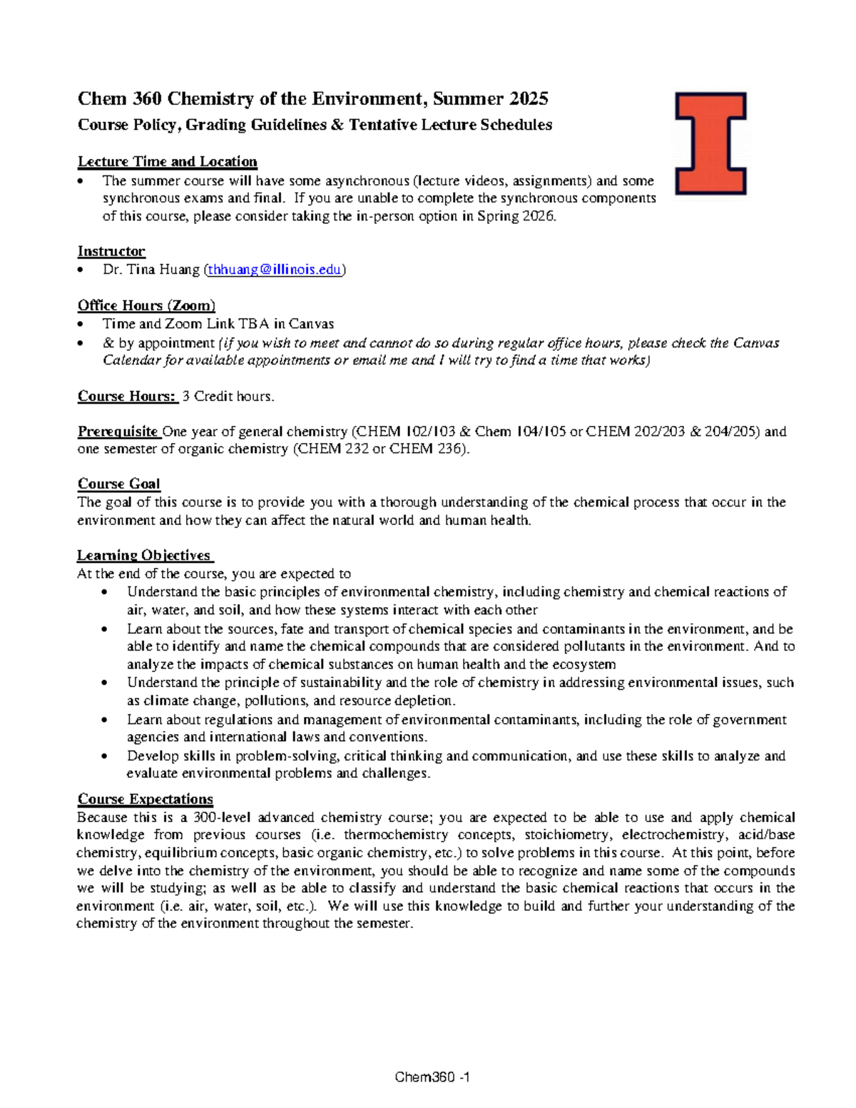 Chem 360 Course Policy & Syllabus - Summer 2025 Overview - Studocu