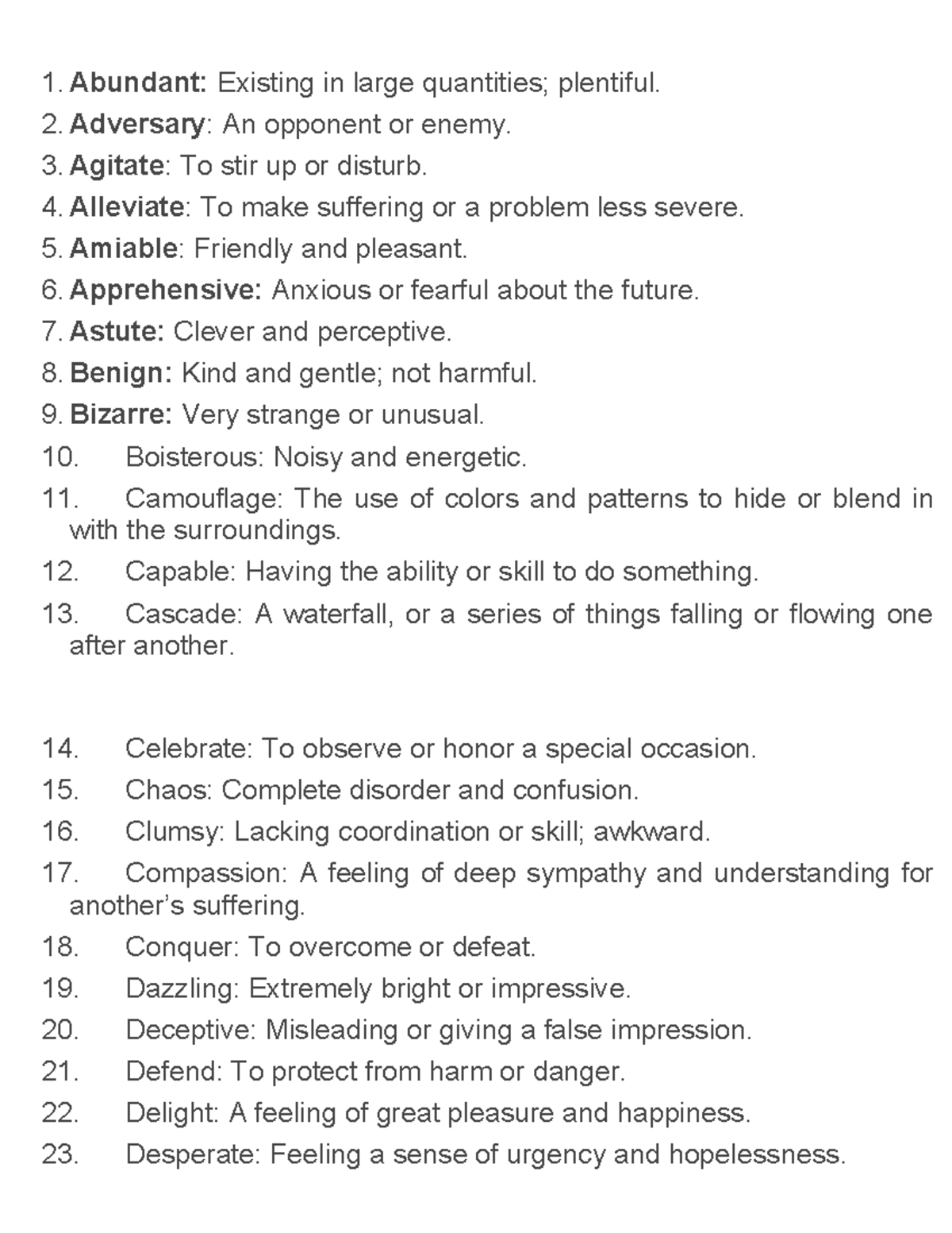 Abundant Spelling Activity: Vocabulary Building Exercise - Studocu