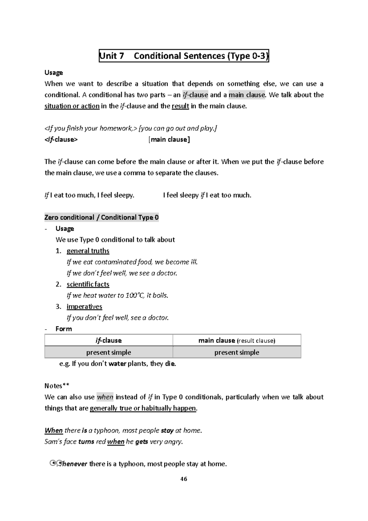 Conditional Sentences Notes (Unit 7) - Studocu