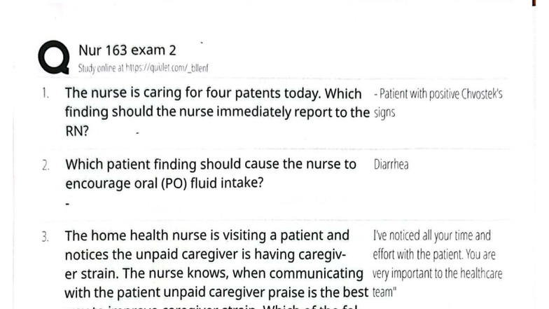 Nur 163 Exam 2 Study Guide: Key Patient Care Concepts - Studocu