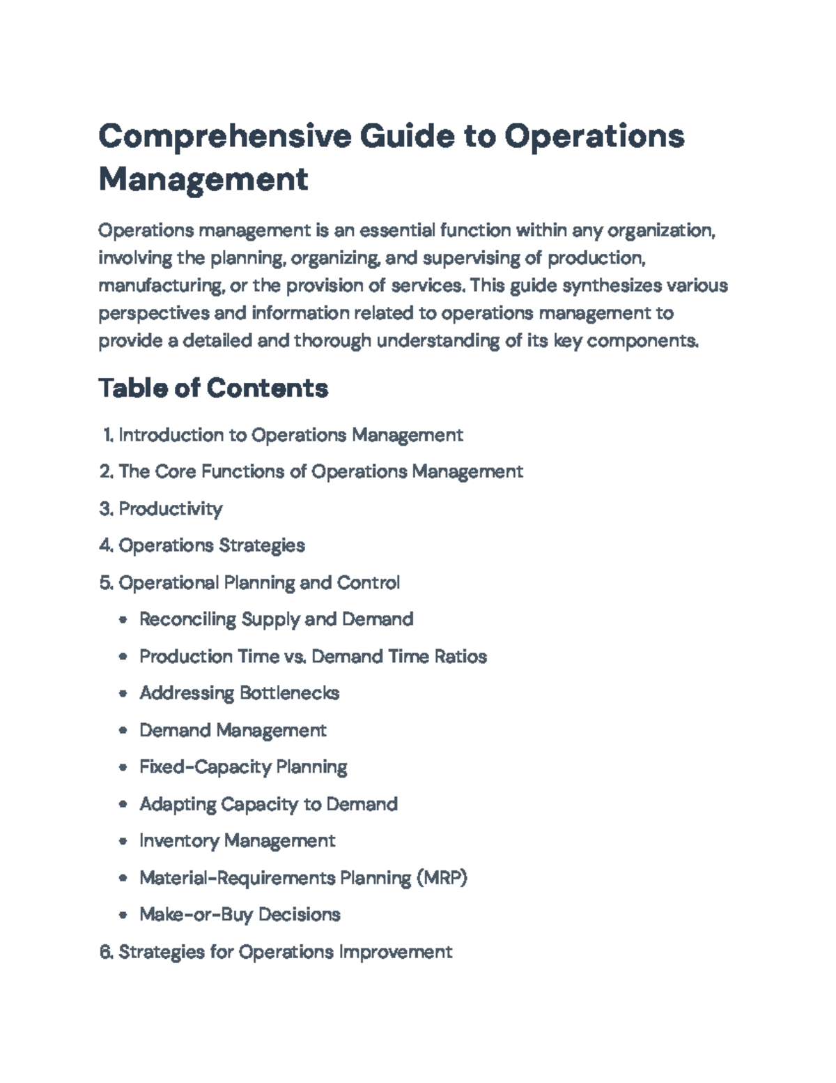 Operations Management Comprehensive Guide - Comprehensive Guide to ...