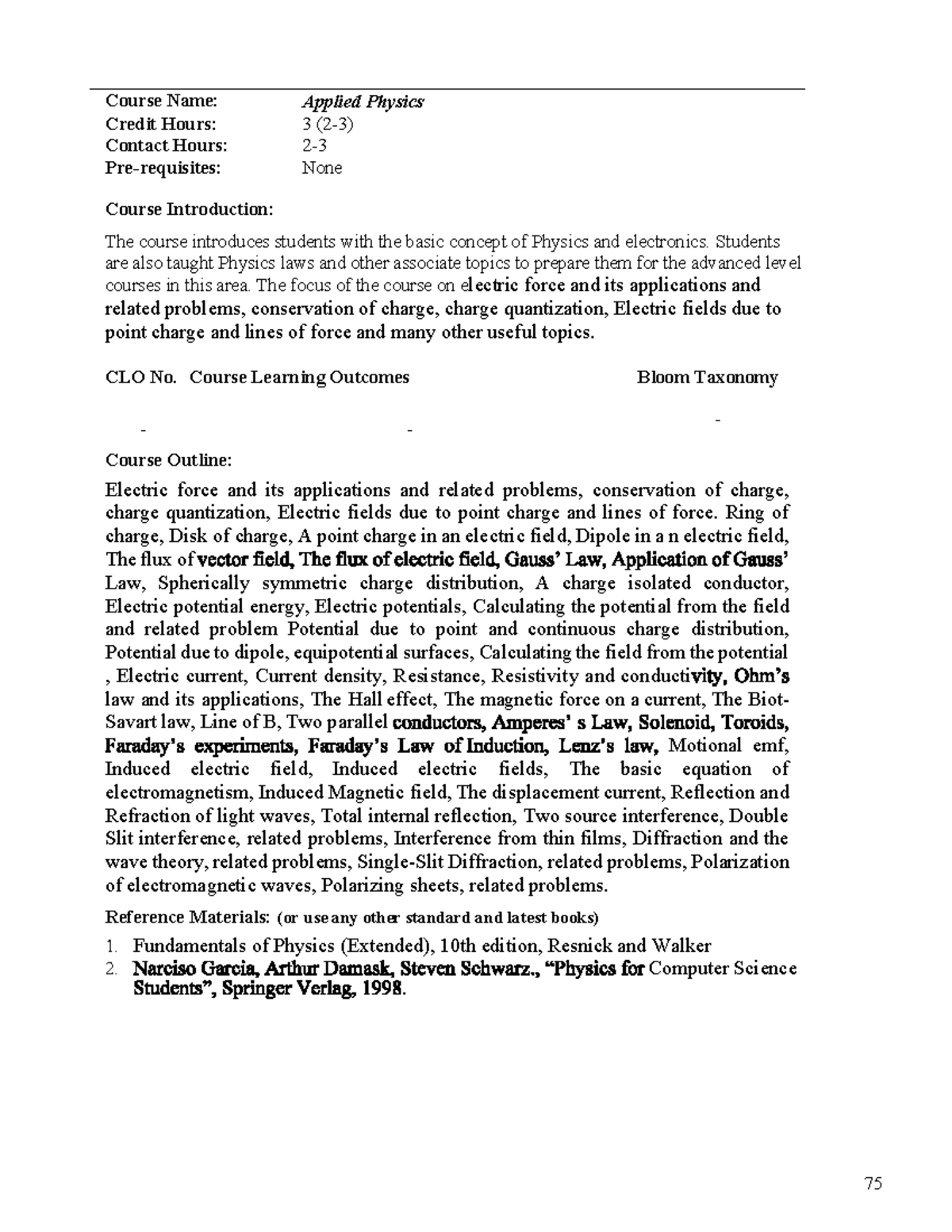 Applied Physics Curriculum - 75 Course Name: Applied Physics Credit ...