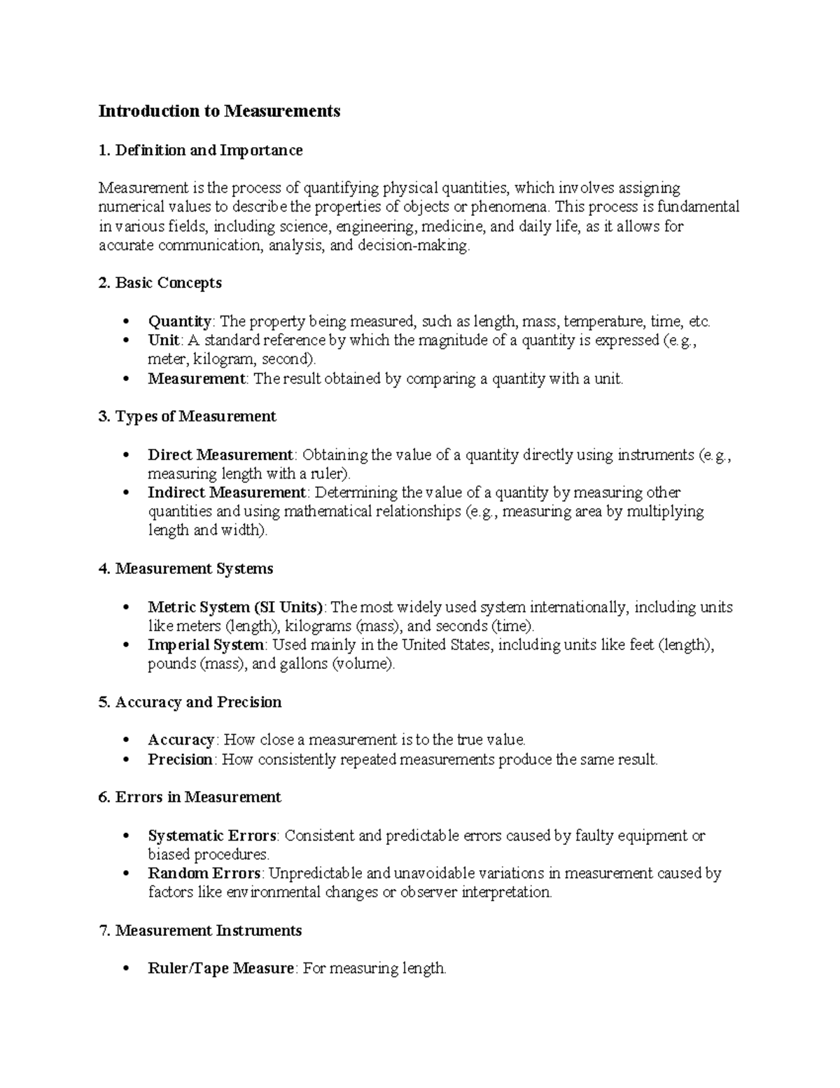 Into - notes - Introduction to Measurements 1. Definition and ...