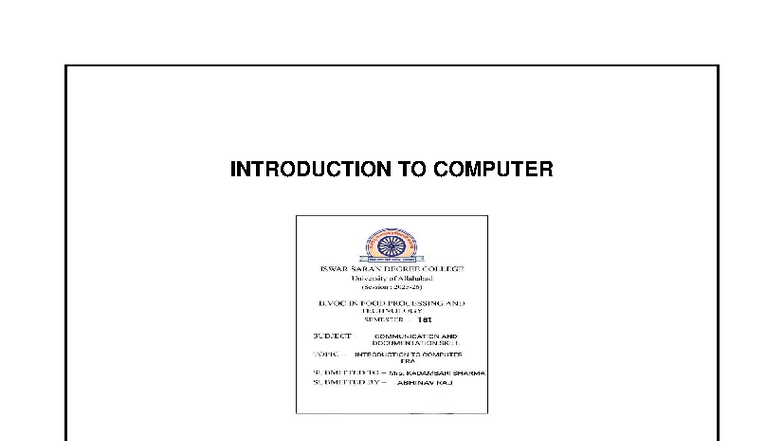 Final Assignment: Introduction to Computer (B.Voc FPT Sem 1) - Studocu