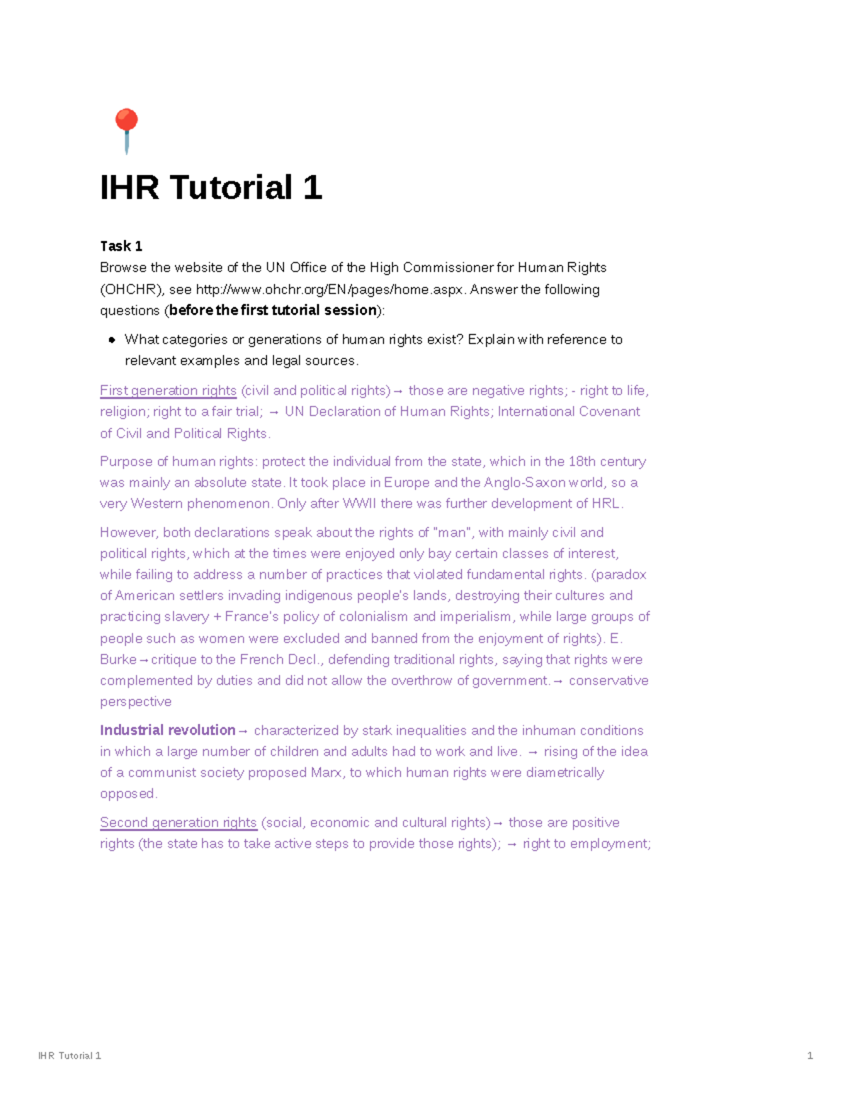IHR Tut 1 - Comprehensive Overview of Human Rights Categories and ...