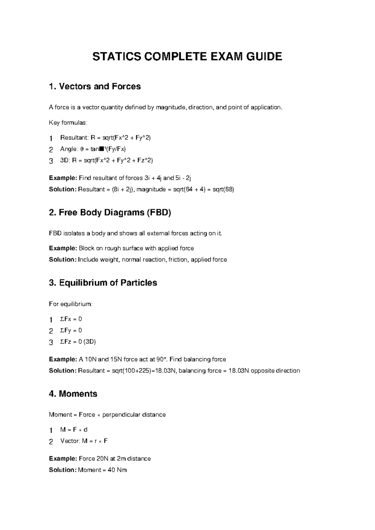 STATICS 101: Comprehensive Exam Guide on Vectors & Forces - Studocu