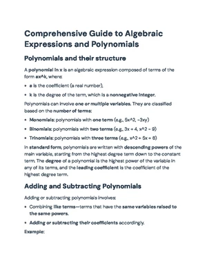 Algebraic Expressions - Study Notes & Assignments - Studocu