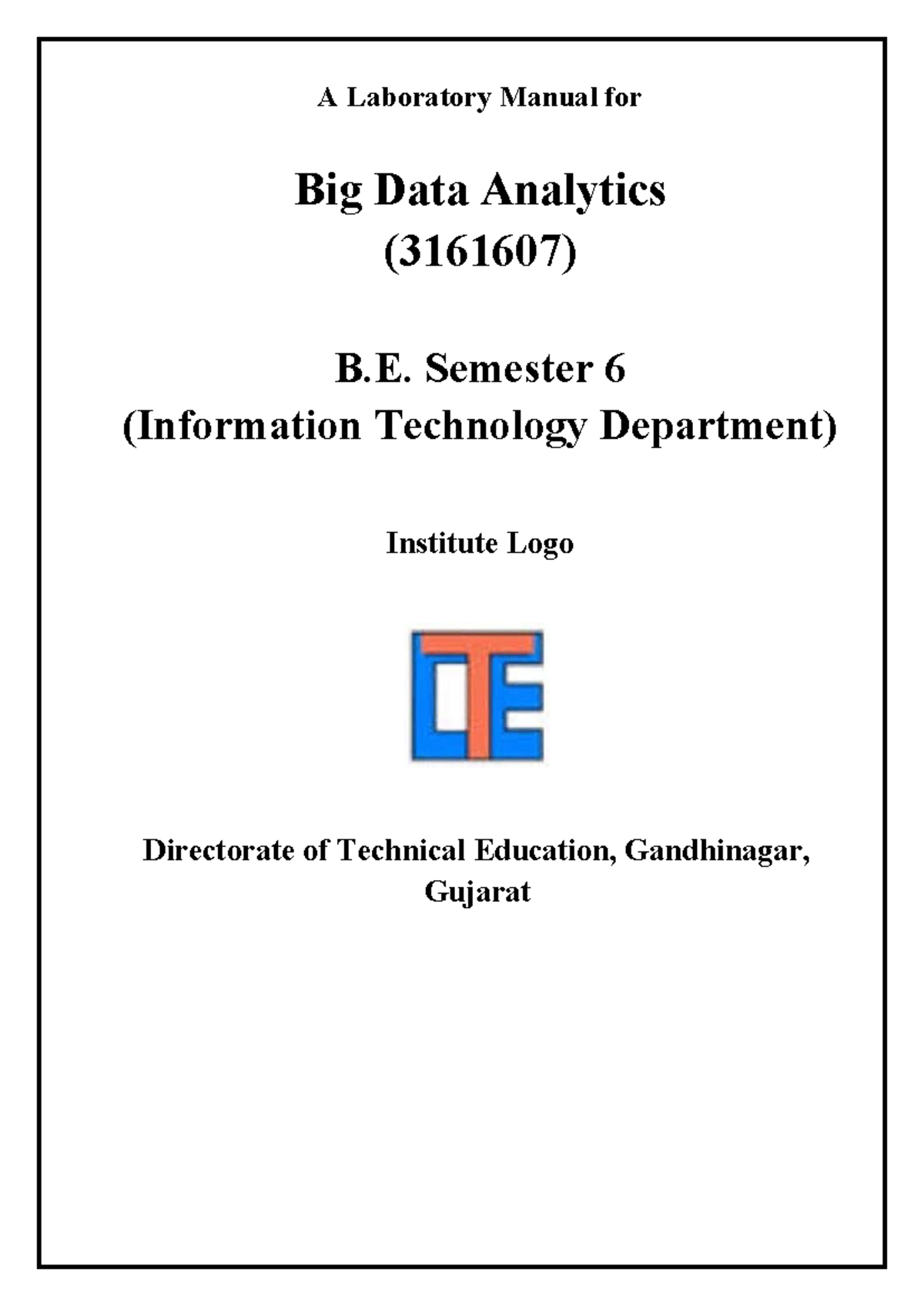 3161607 Big Data Analytics Lab Manual - Practical Tutorial Guide - Studocu