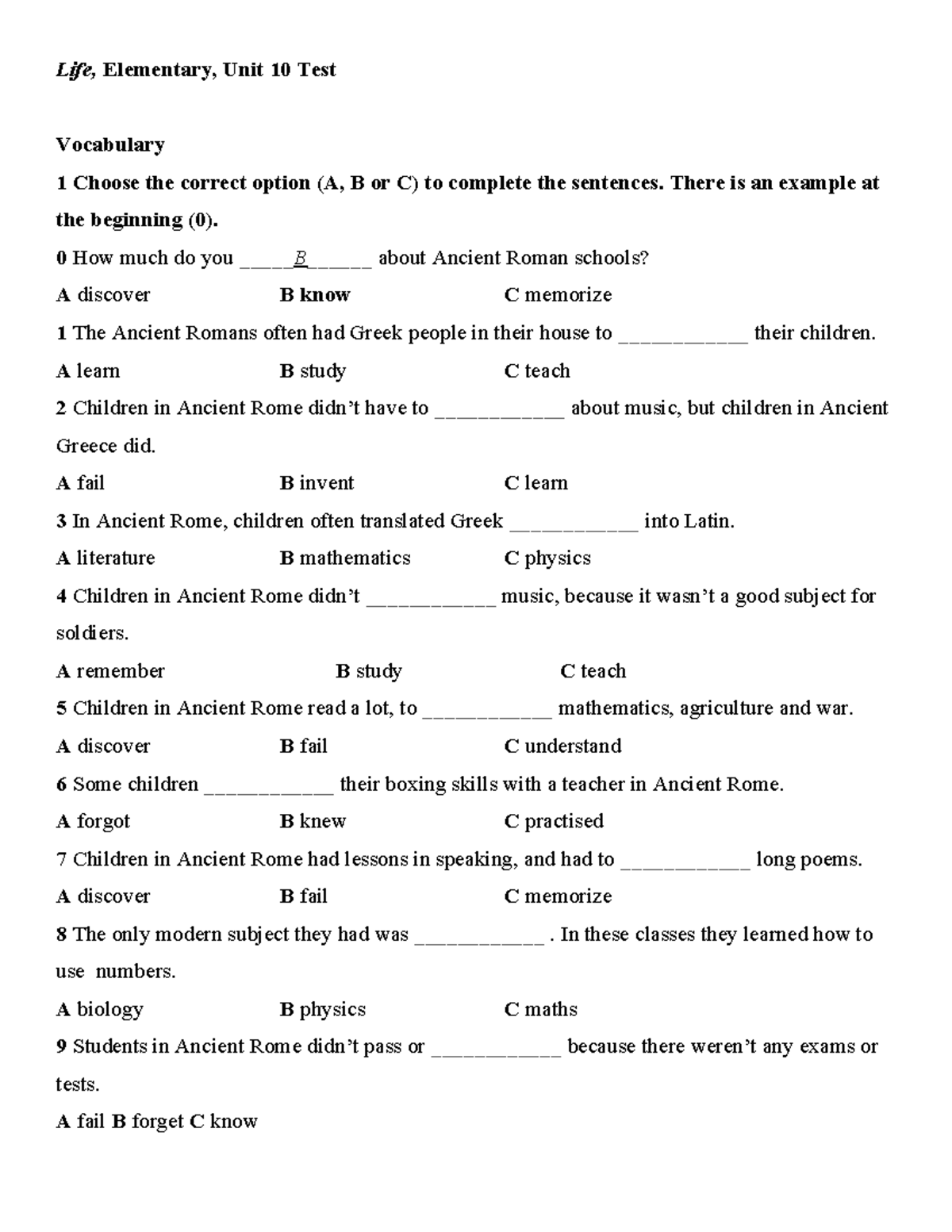 Revision Unit 10 - Vocabulary and Grammar Test Guide - Studocu