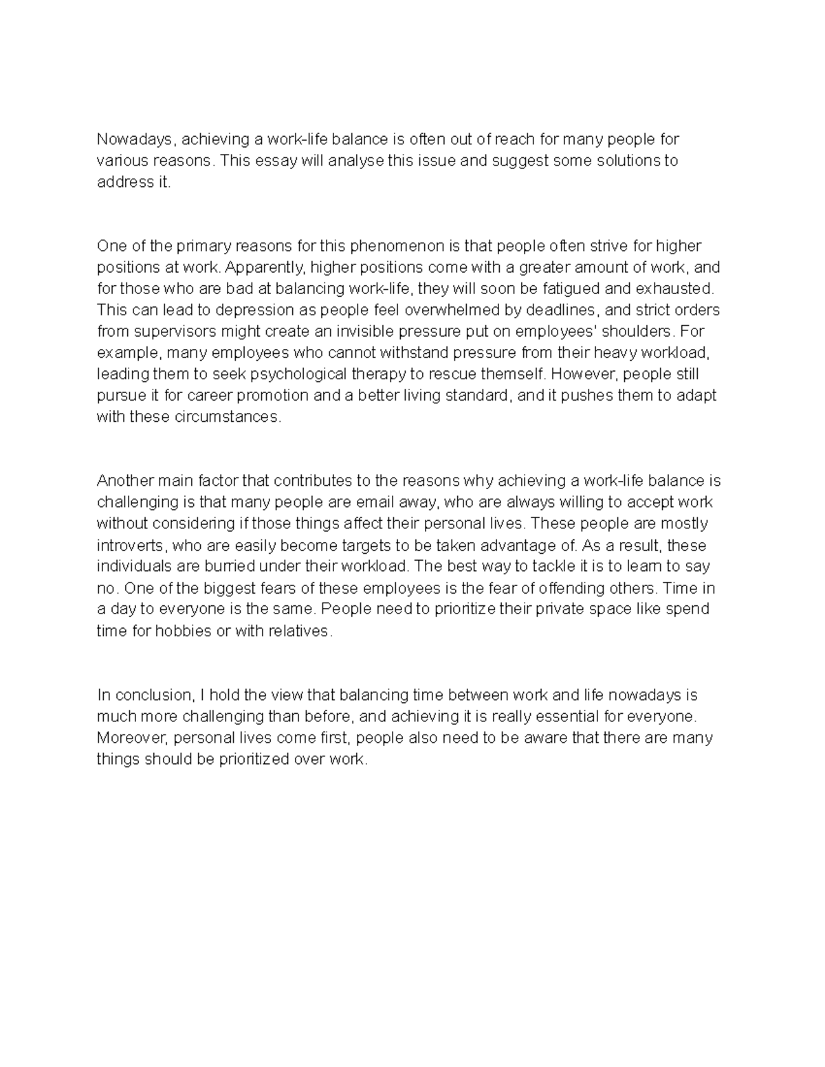 IELTS Essay: Balancing Work and Personal Life Challenges - Studocu