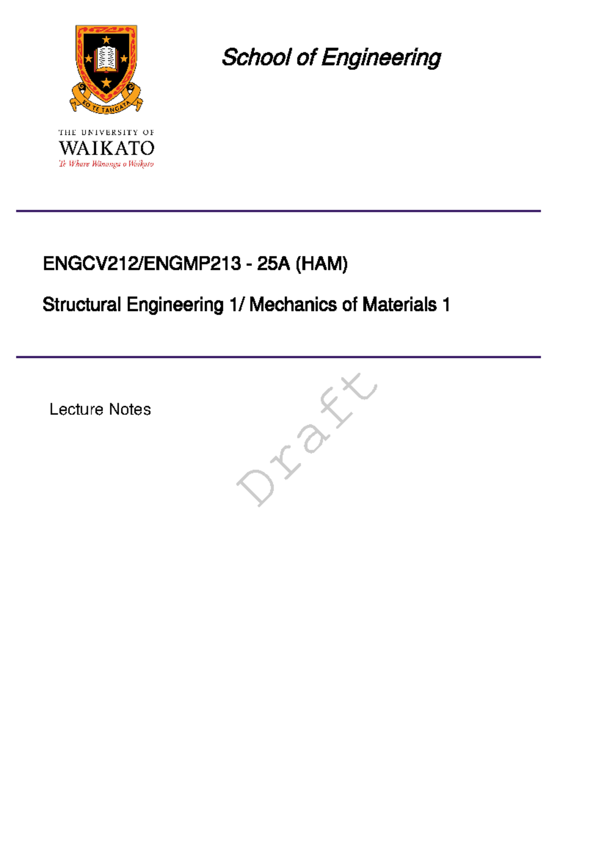 ENGCV 212 Structural Engineering 1 Lecture Notes - Coursebook Part 1 ...