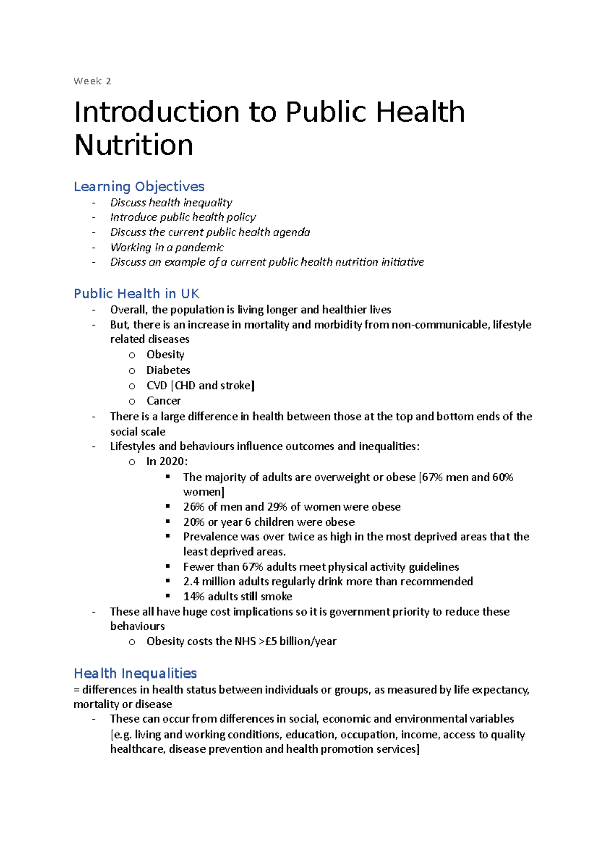Week 2 - Introduction to Public Health Nutrition - Week 2 Introduction ...