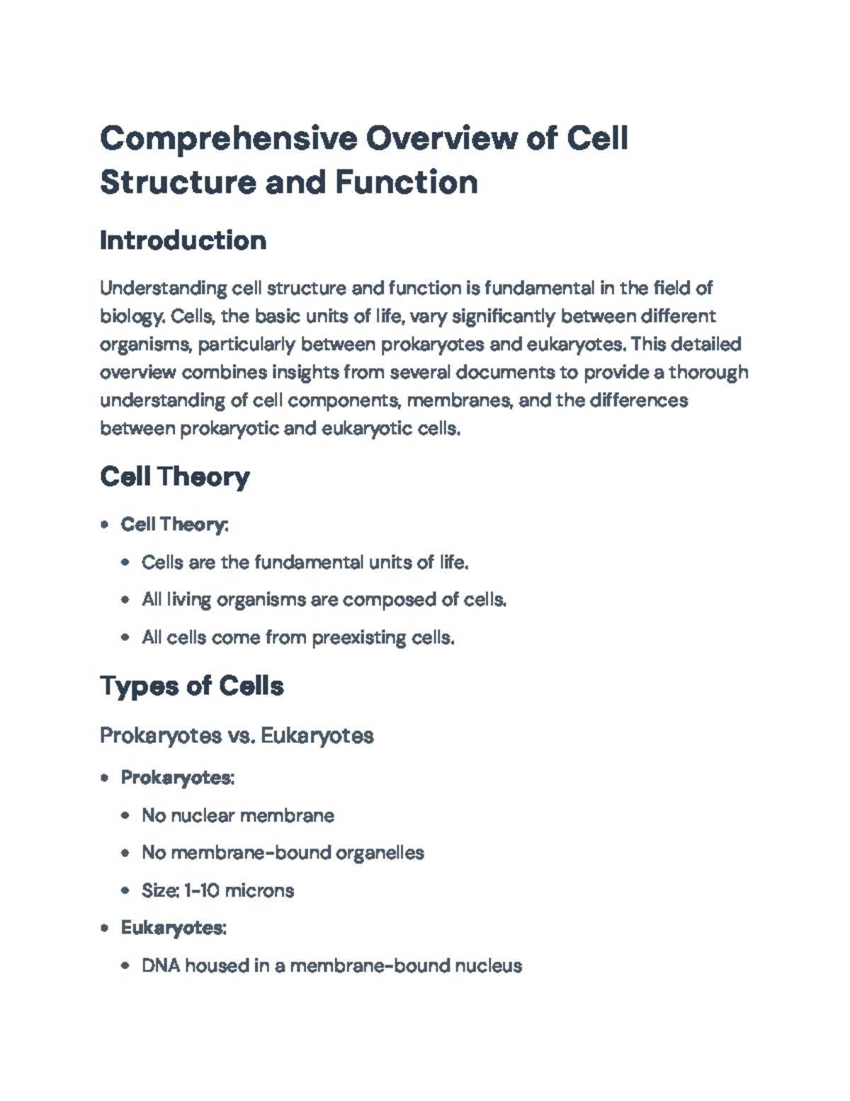 Comprehensive Overview of Cell Structure and Function (BIO101 ...