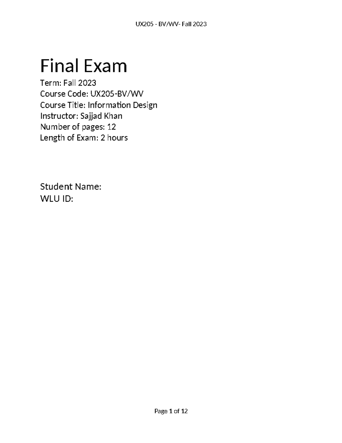 UX 205 - Information Design Final Exam Guide for Fall 2023 - Studocu