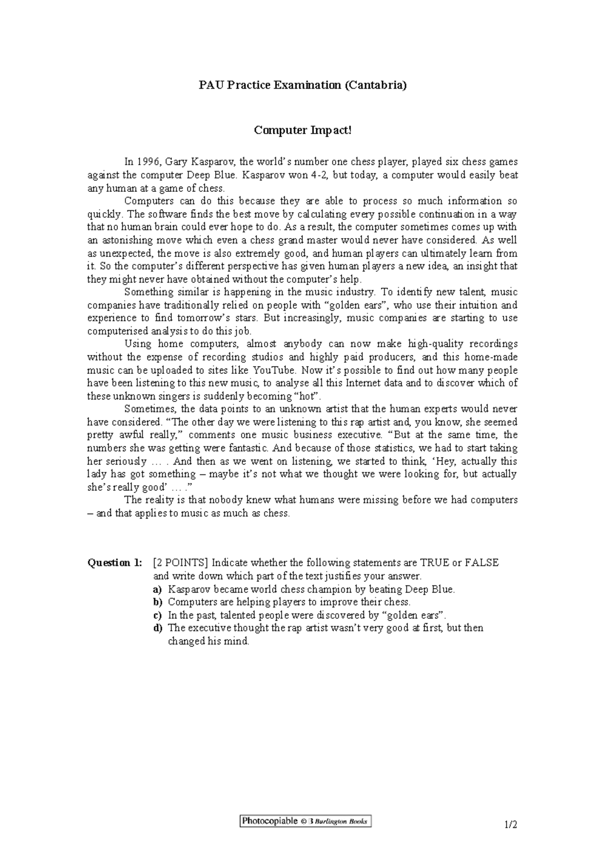 Ebaucan-Computer Impact - PAU Practice Examination (Cantabria) Computer ...