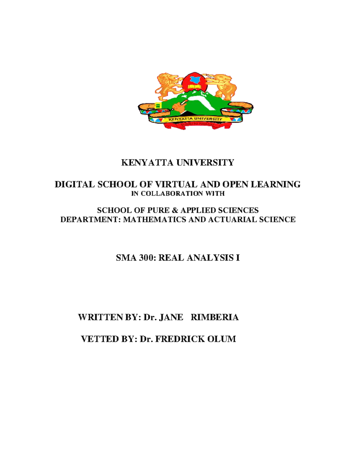 SMA 300: Real Analysis I - Course Module Overview and Lessons - Studocu