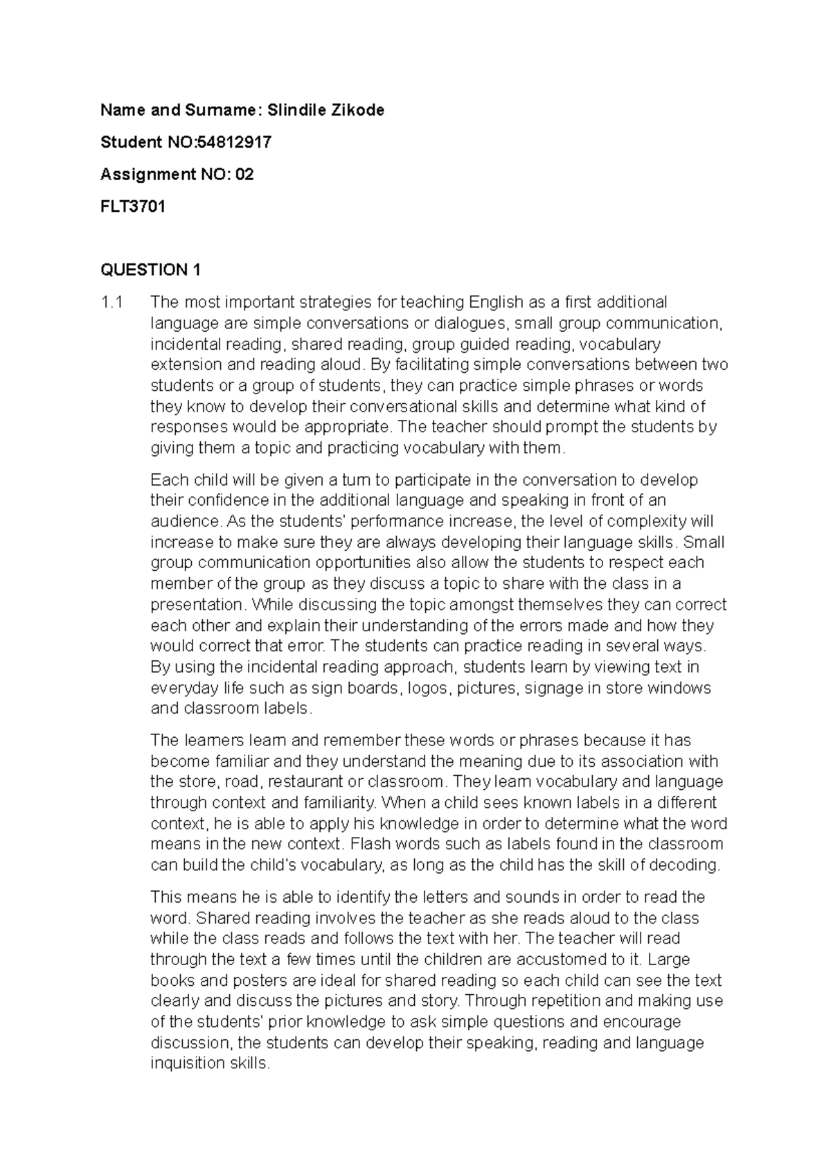 FLT 02 Assignment 2: Strategies for Teaching Additional Languages - Studocu
