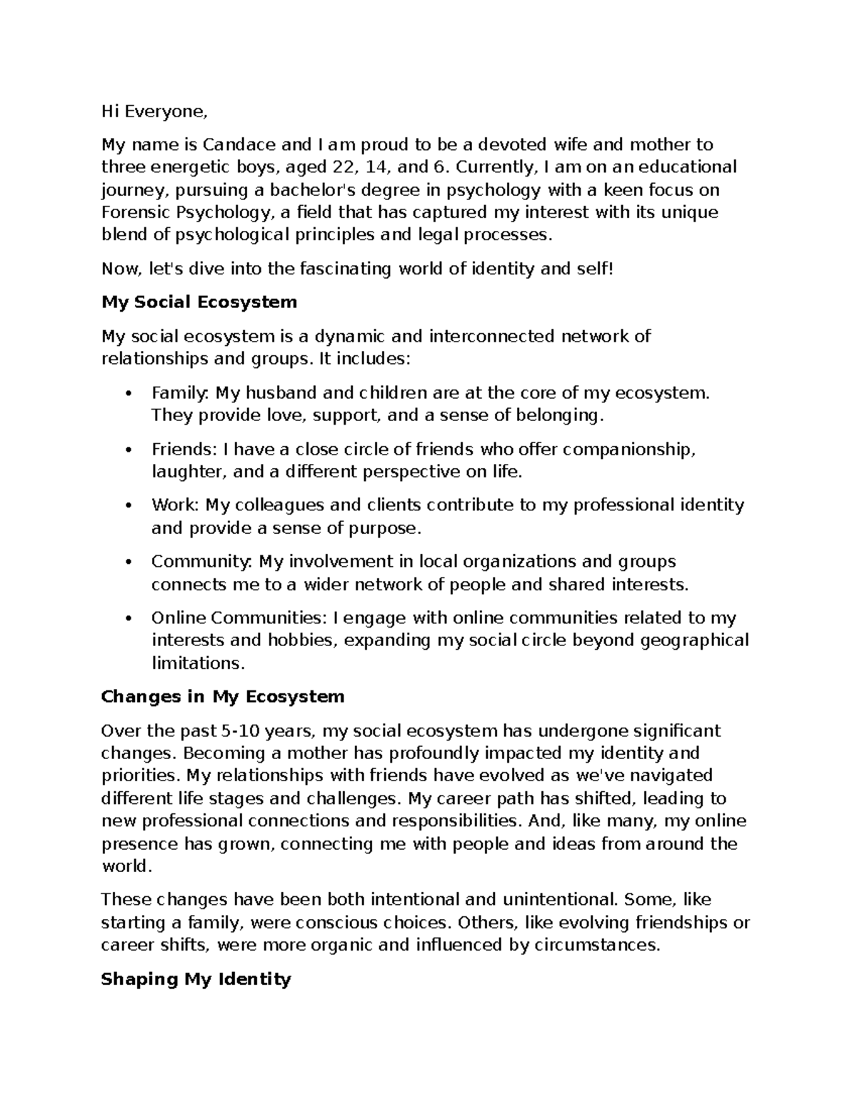 Module 1 discussion 1: Exploring identity and social ecosystems - Studocu